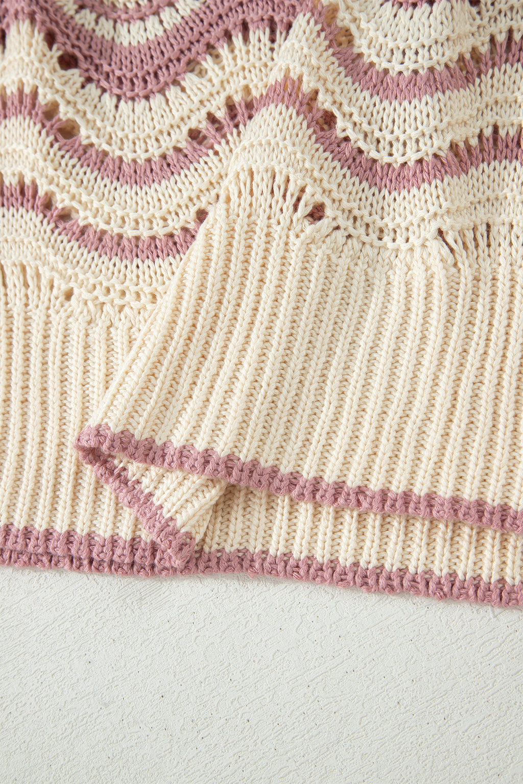 Shop Black Stripe Wavy Crochet Eyelet Detail Ruffle Half Sleeve Sweater at LivelyLooks