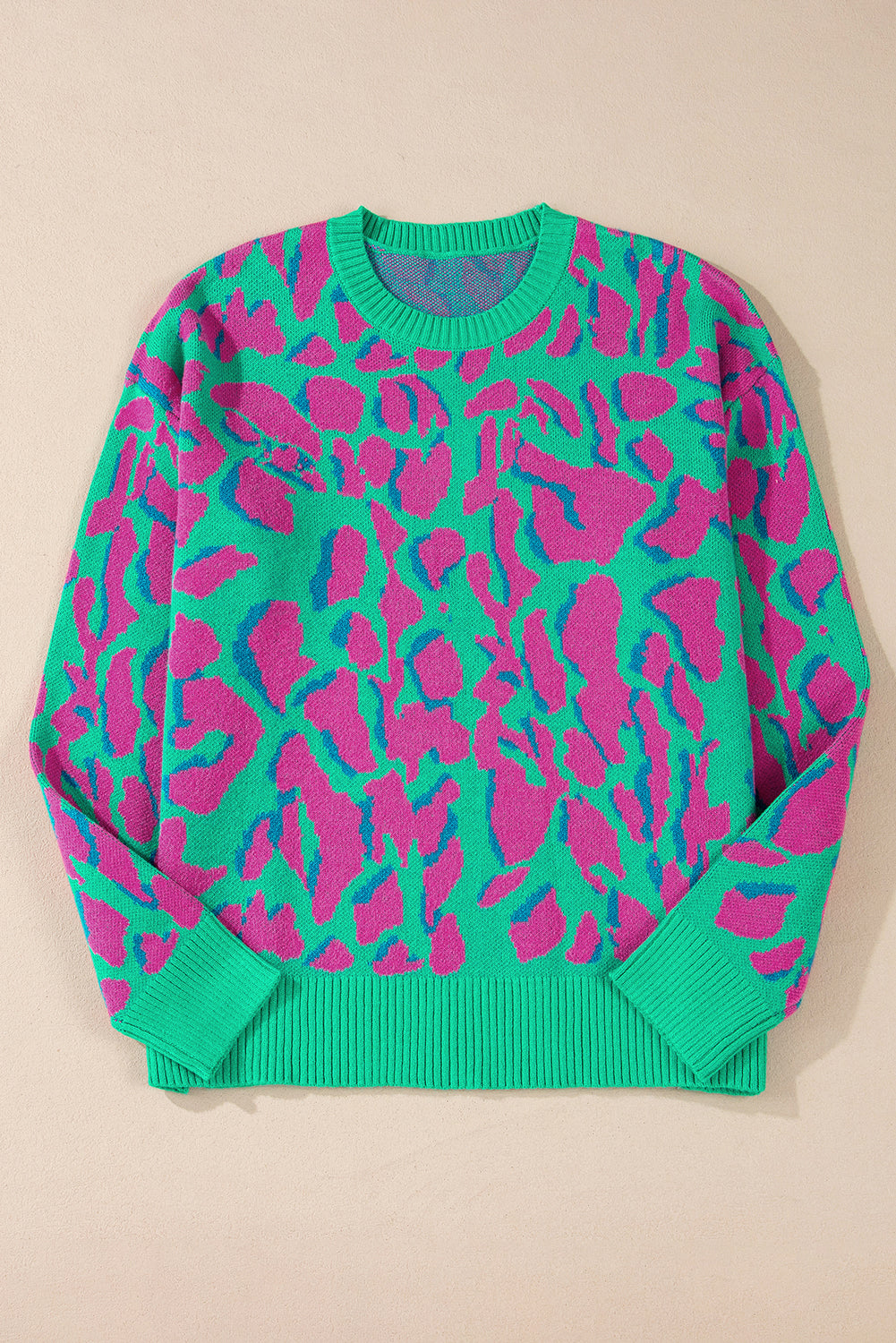 LivelyLooks Abstract Print Ribbed Trim Baggy Sweater Oversized Jumper Knitwear Casual Top women's fashion