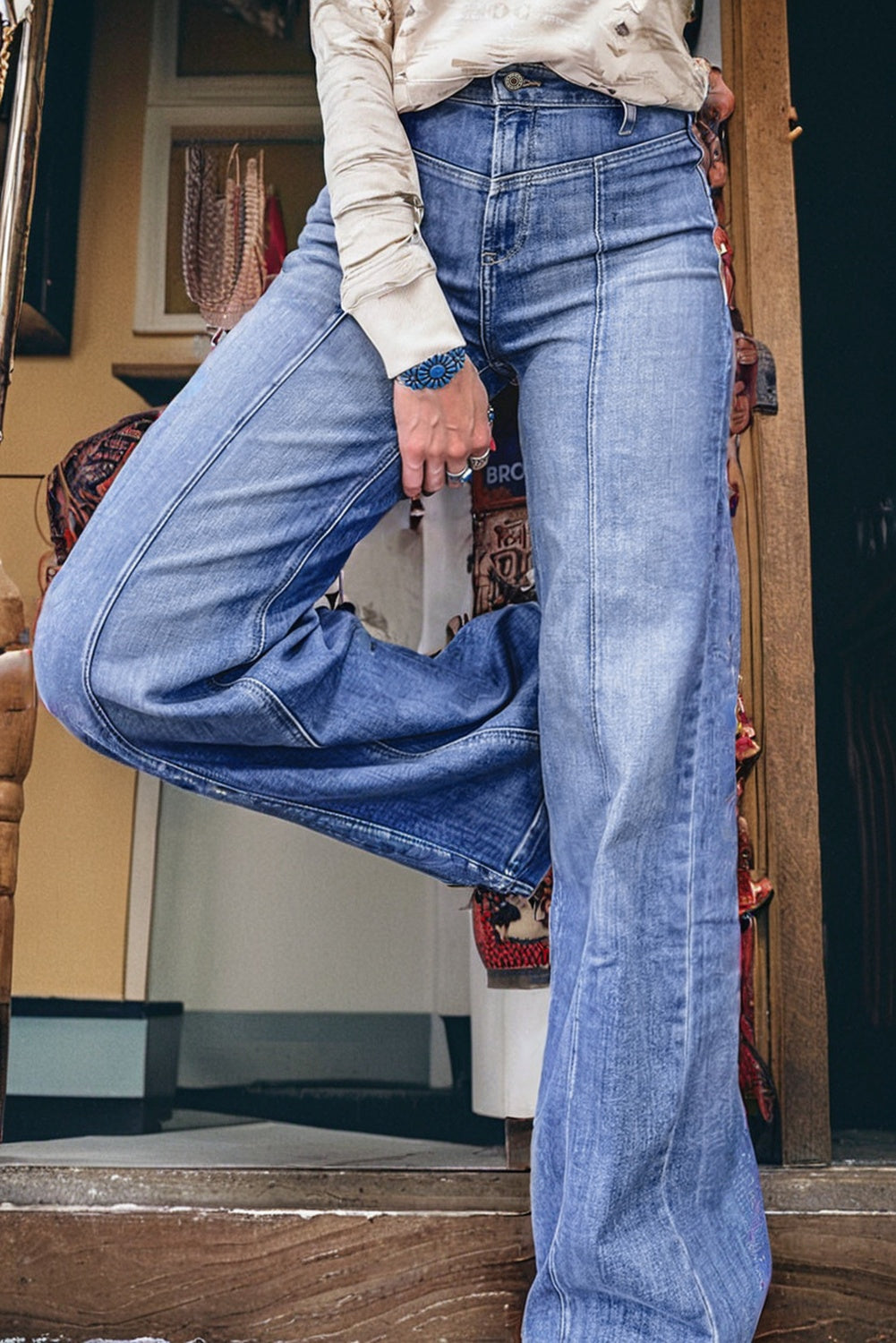Women's Women's High Rise Straight Leg Jeans Tailored Seam Detail Loose Fit Sizes 4-16 at LivelyLooks