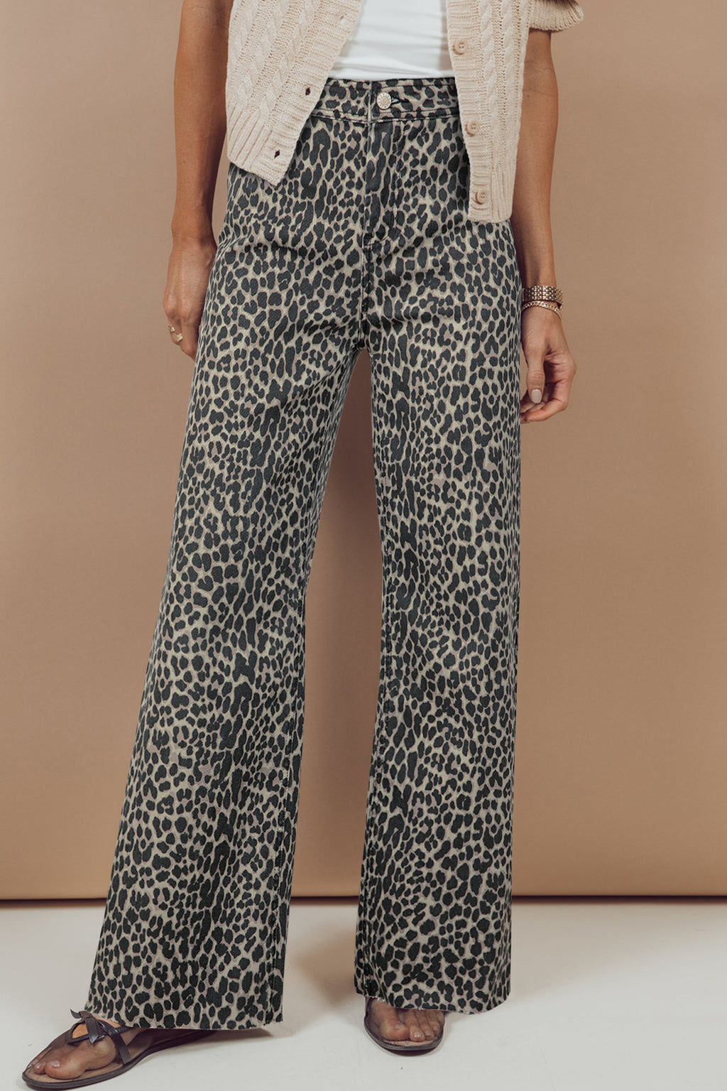 Shop Black Leopard Print High Waist Wide Leg Jeans UK 8-20 at LivelyLooks