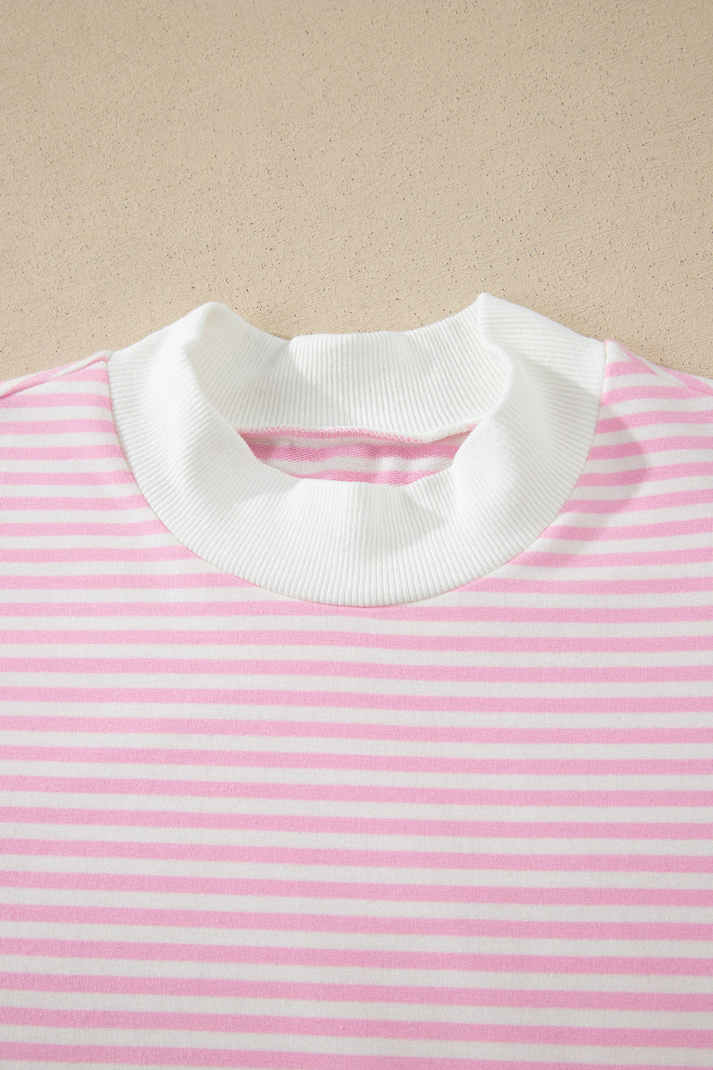 Pink Stripe Cuffed Short Sleeve Contrast Mock Neck Tee Dress S-XL