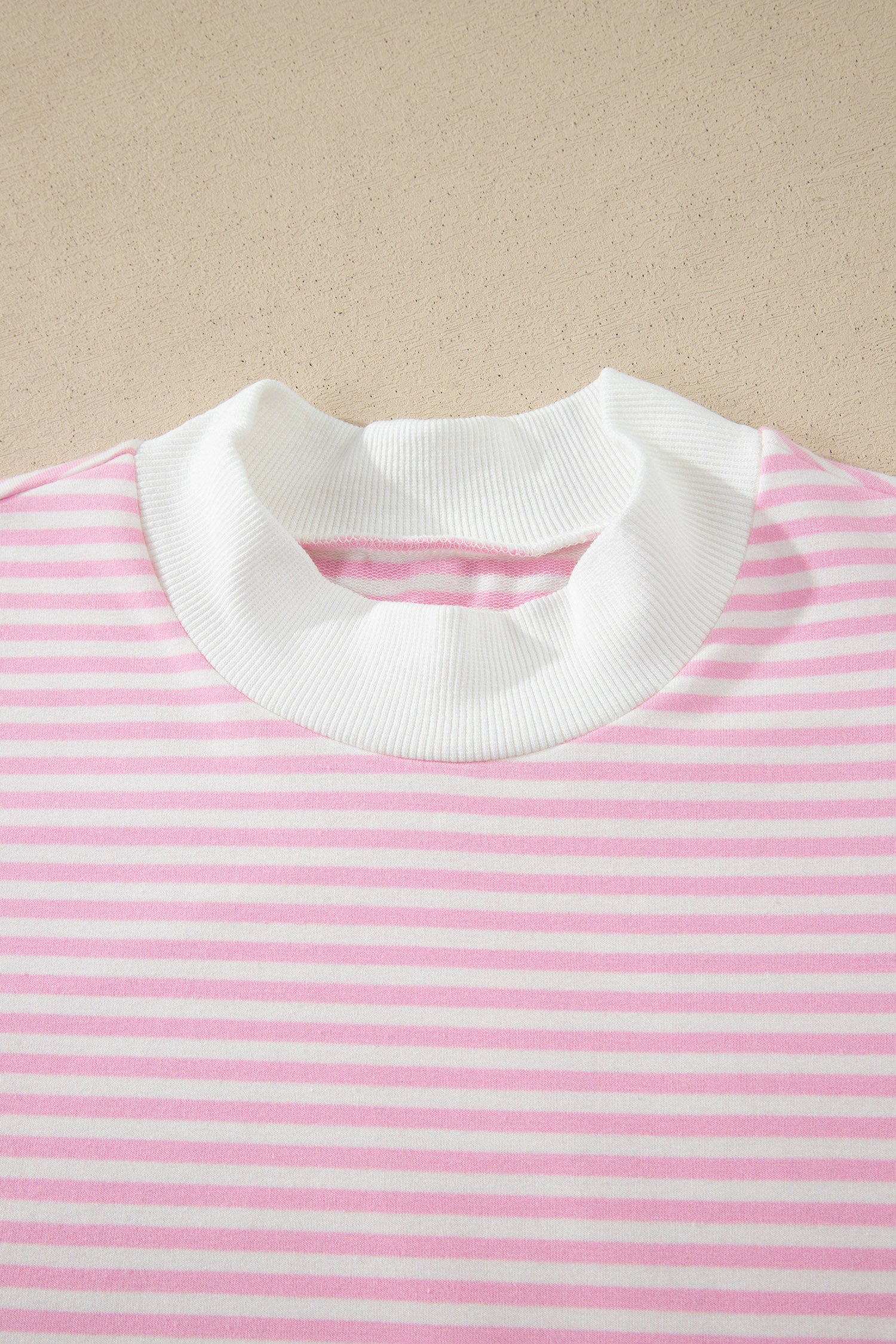 Pink Stripe Cuffed Short Sleeve Contrast Mock Neck Tee Dress S-XL