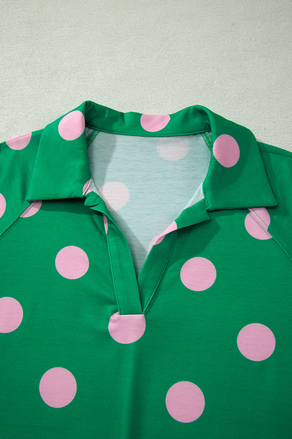 Polka Dot V-Neck Tee & Shorts Co-ord Set | Green, Pink & Beige S-XL