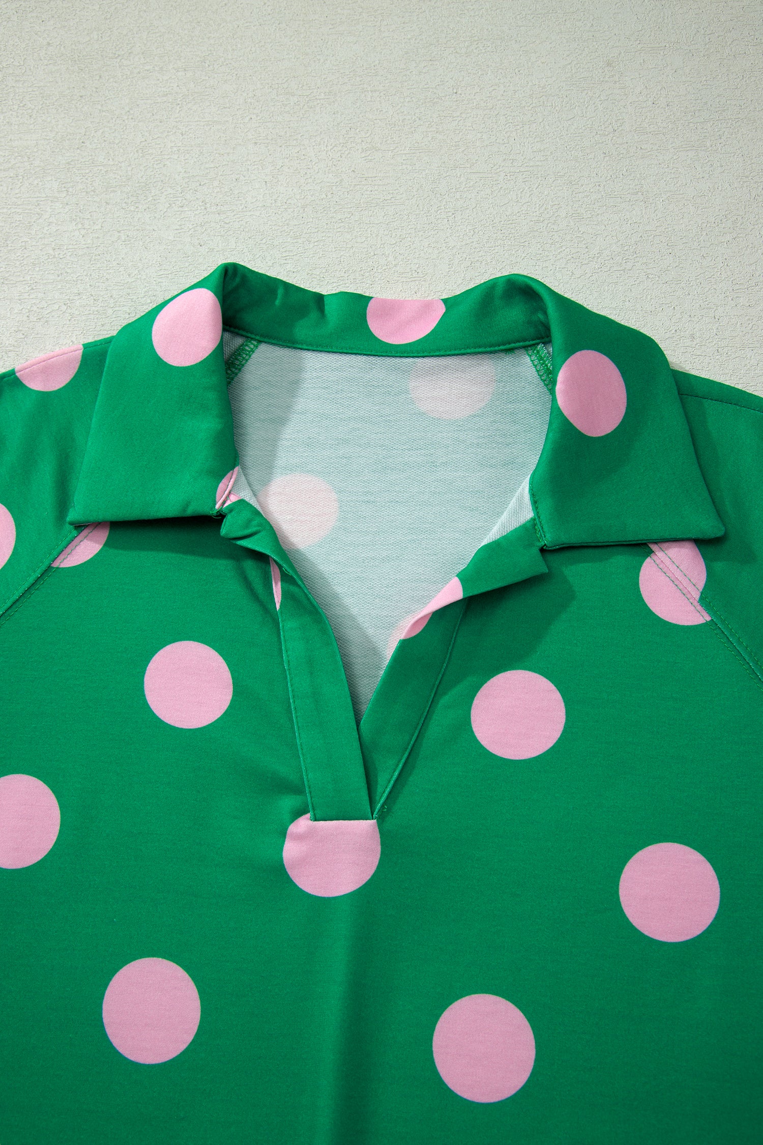Polka Dot V-Neck Tee & Shorts Co-ord Set | Green, Pink & Beige S-XL
