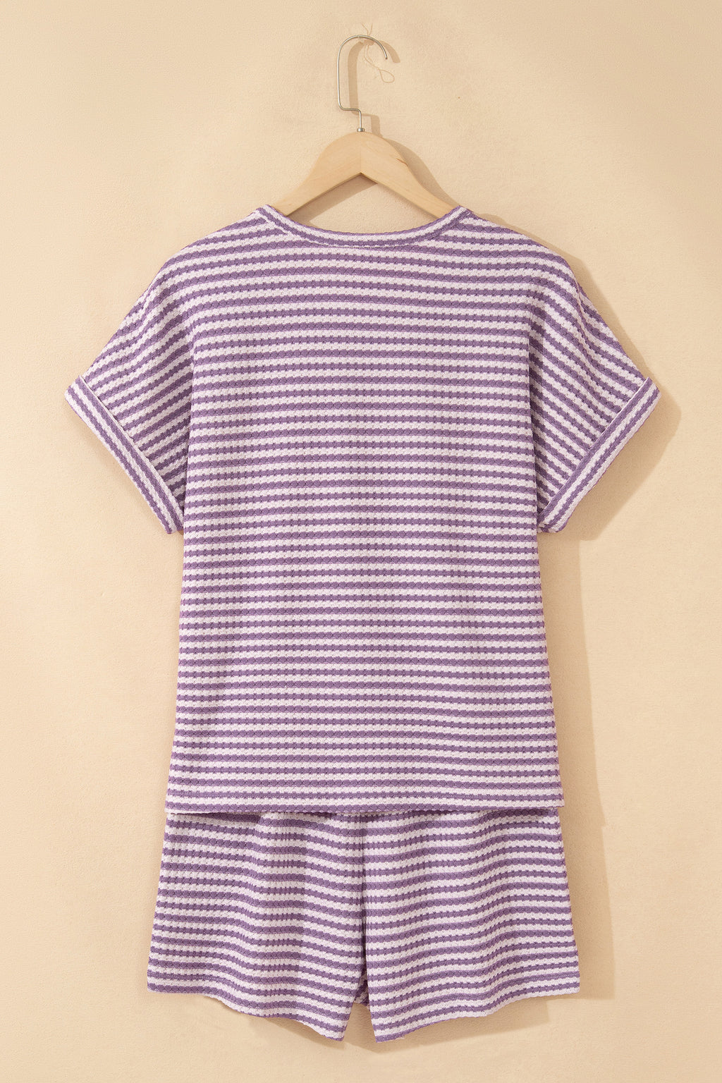 Stripe Textured Knit Top & Shorts Co-ord Set | Brown, Black & Purple | UK 8–18
