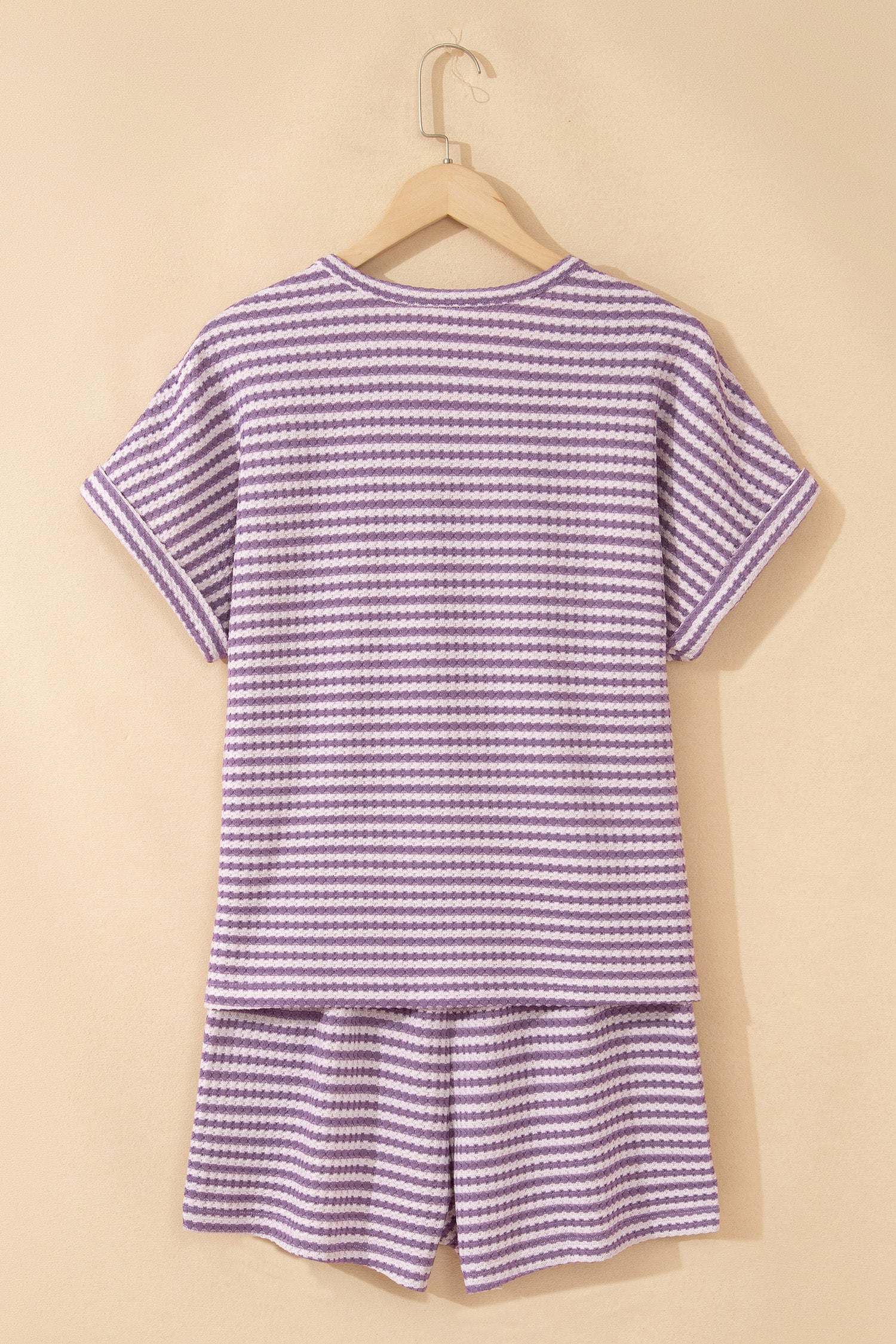 Stripe Textured Knit Top & Shorts Co-ord Set | Brown, Black & Purple | UK 8–18