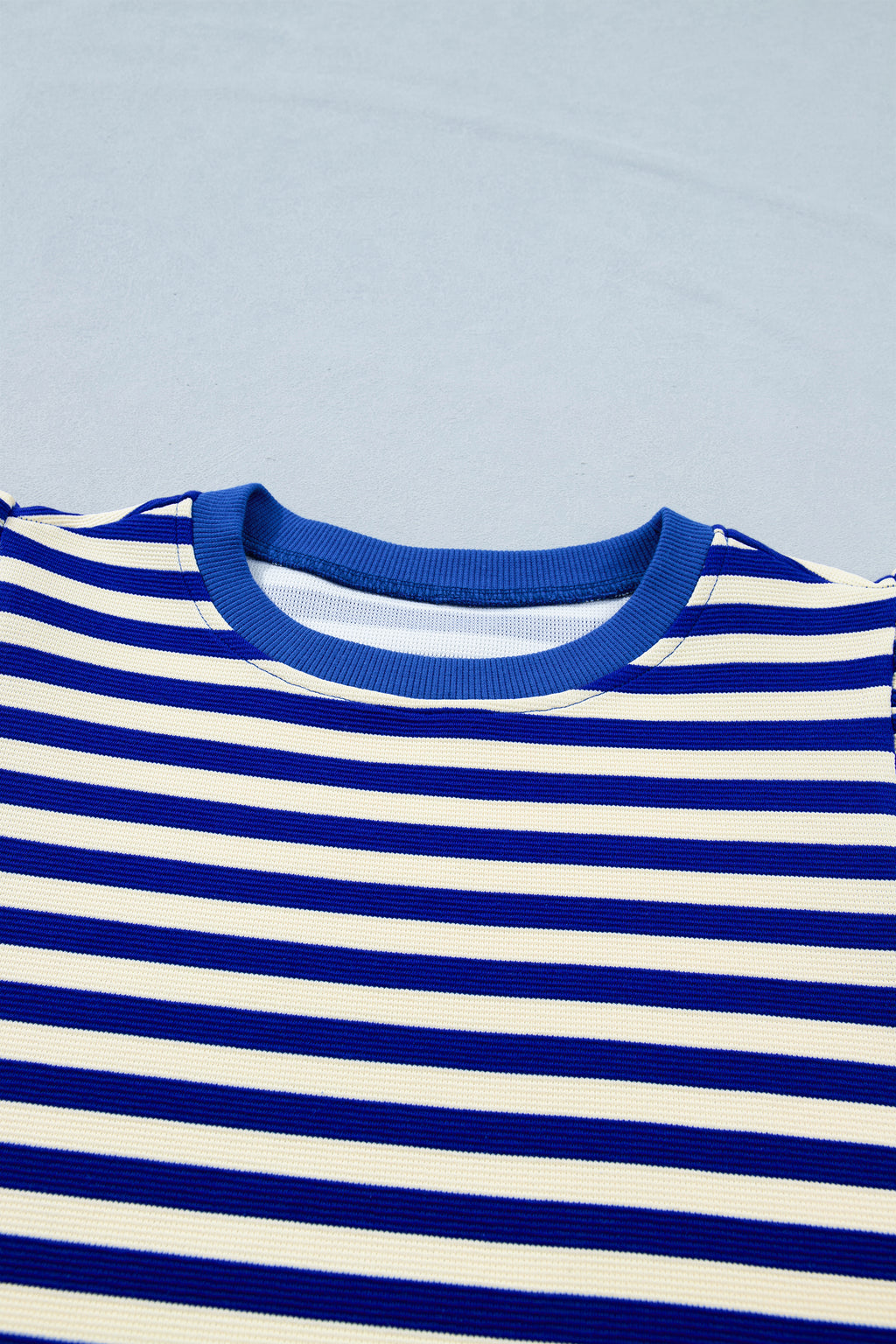 Striped Contrast Trim Cap Sleeve Top & Shorts Set – Blue