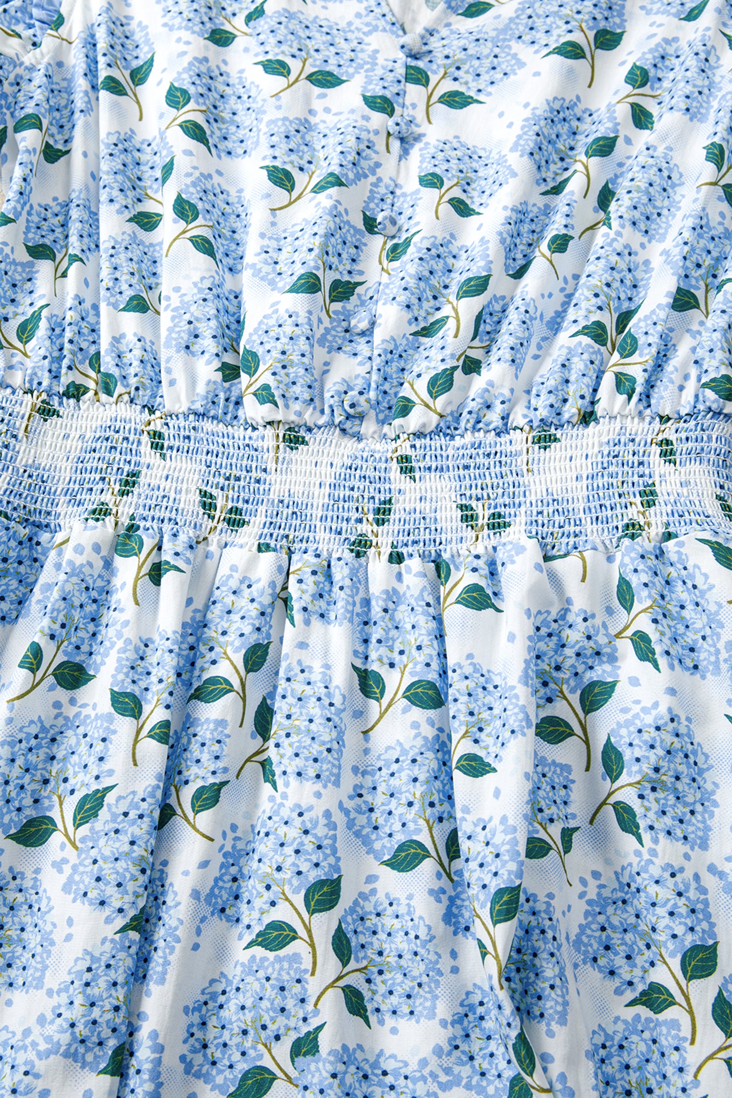 Women's Sky Blue Hydrangea Floral Ruffle Trim Flutter Sleeve Maxi Dress at LivelyLooks