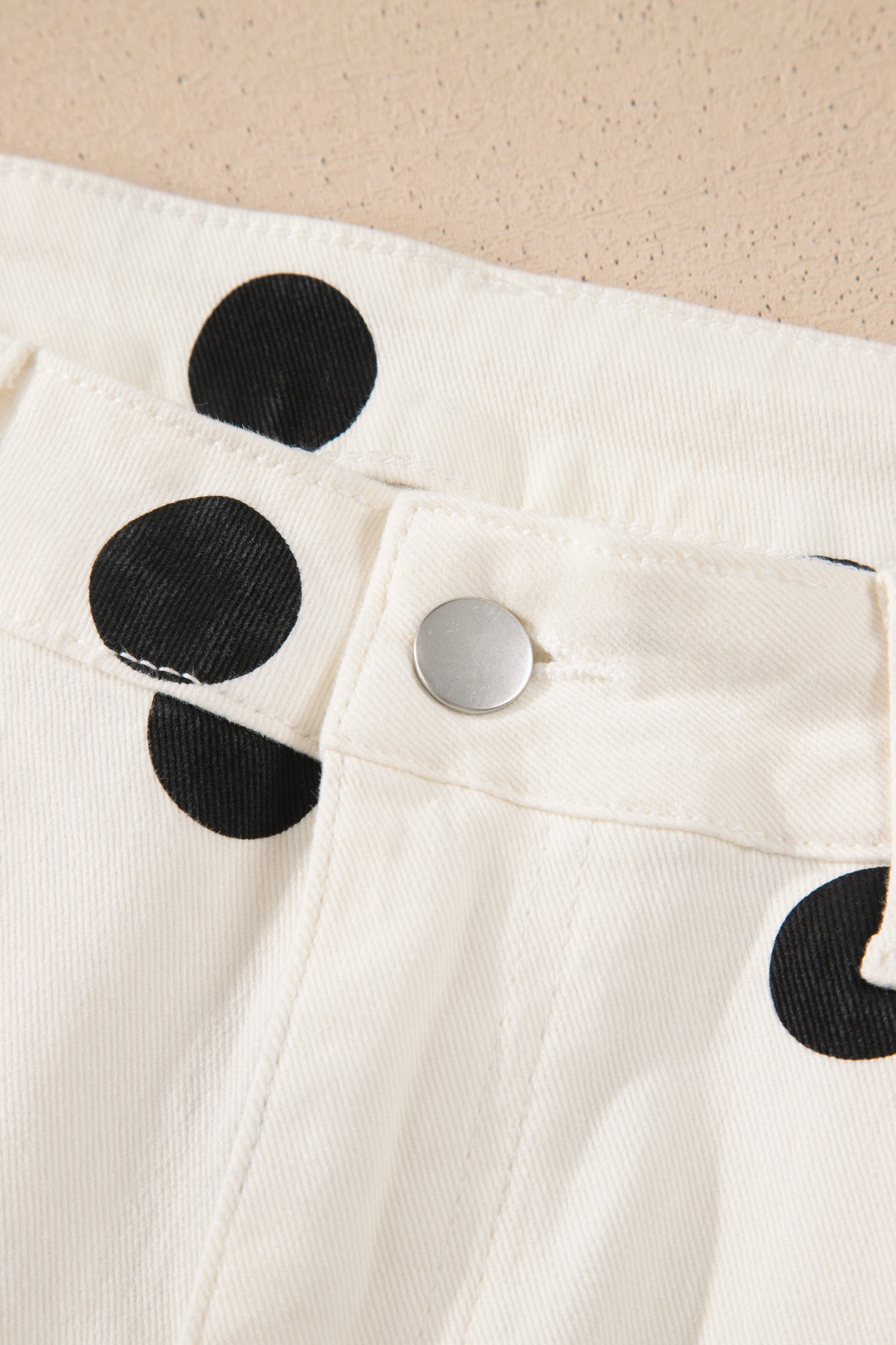 Women's White Polka Dot Wide Leg Ankle Jeans Button Zip Pocket UK 4-16 at LivelyLooks