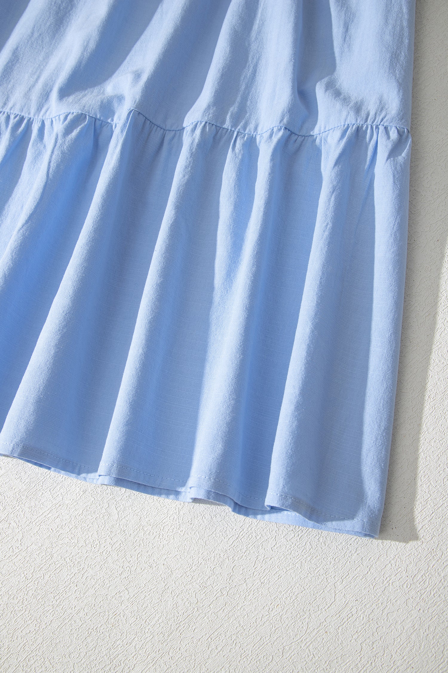 Women's Blue Flowy Short Sleeve Lace Detail Square Neck Tiered Midi Dress S-XL at LivelyLooks