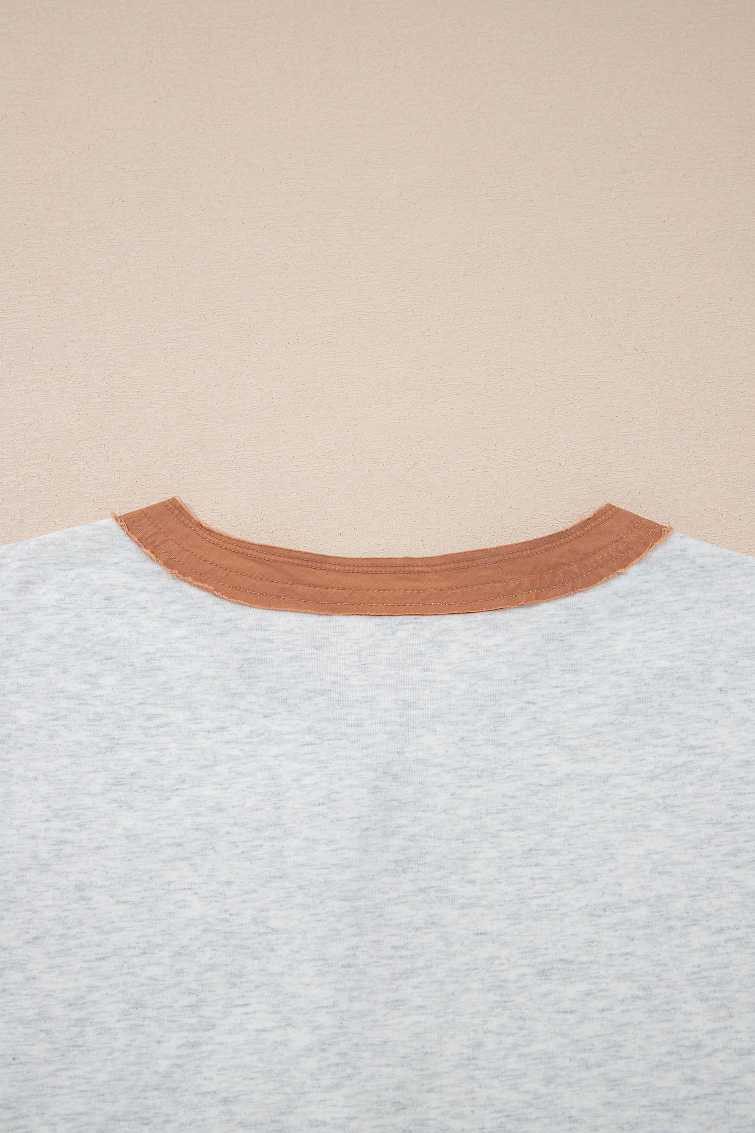 Colour Block Henley Tee Raw Seam Detail Buttoned Mint Green Light Grey Women S-XL