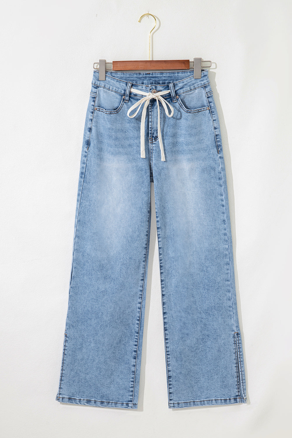Shop Myosotis Slit Leg High Rise Drawstring Casual Jeans at LivelyLooks