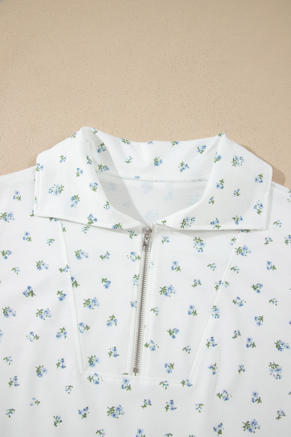 White Floral Print Half Zip Hoodie Top & Shorts Co-ord Set