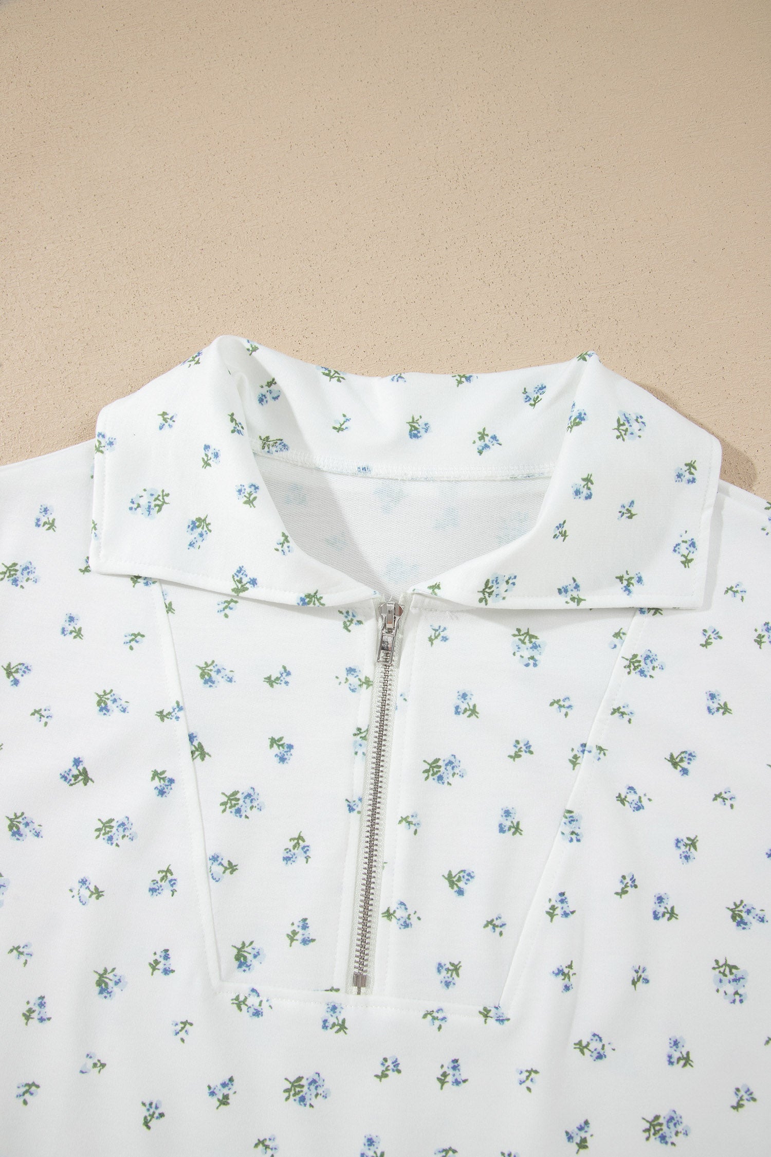 White Floral Print Half Zip Hoodie Top & Shorts Co-ord Set