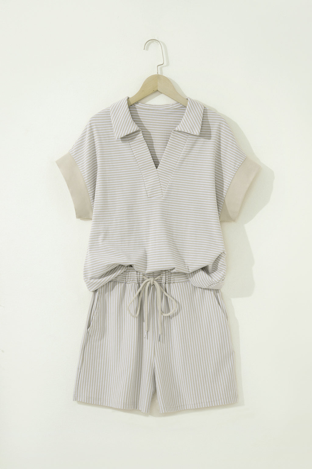 Shop Stripe Dolman Sleeve Polo Shirt and Drawstring Shorts Set Two Piece Co-ord at LivelyLooks