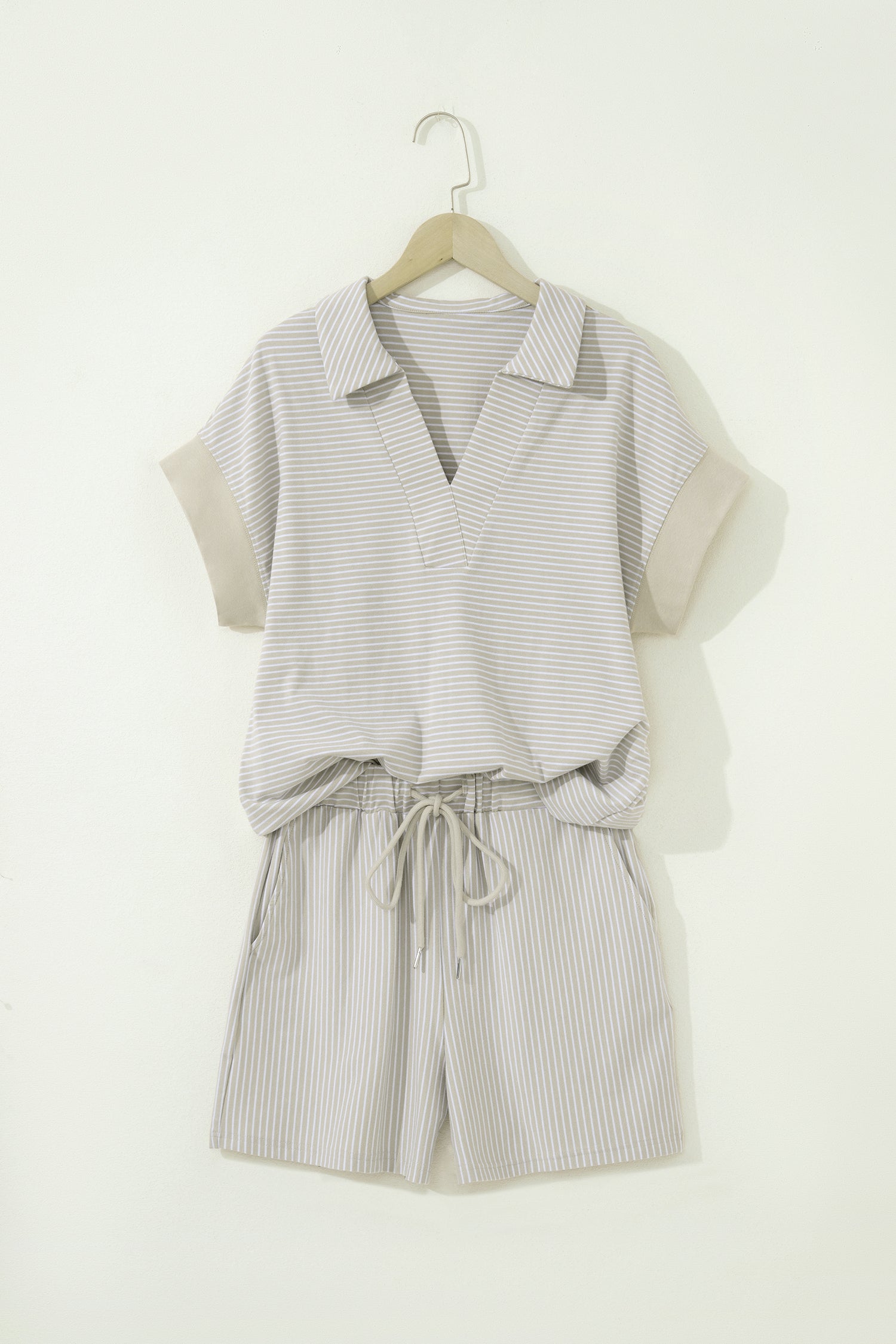 Shop Stripe Dolman Sleeve Polo Shirt and Drawstring Shorts Set Two Piece Co-ord at LivelyLooks