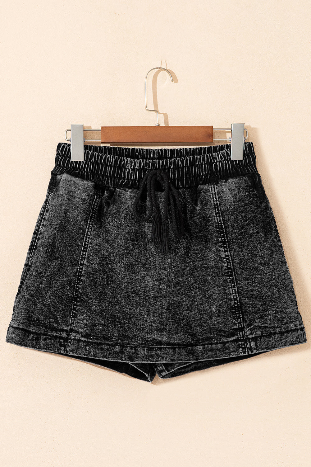 Women's Black Drawstring Elastic Waist Pocketed Denim Skort UK 4-16 at LivelyLooks