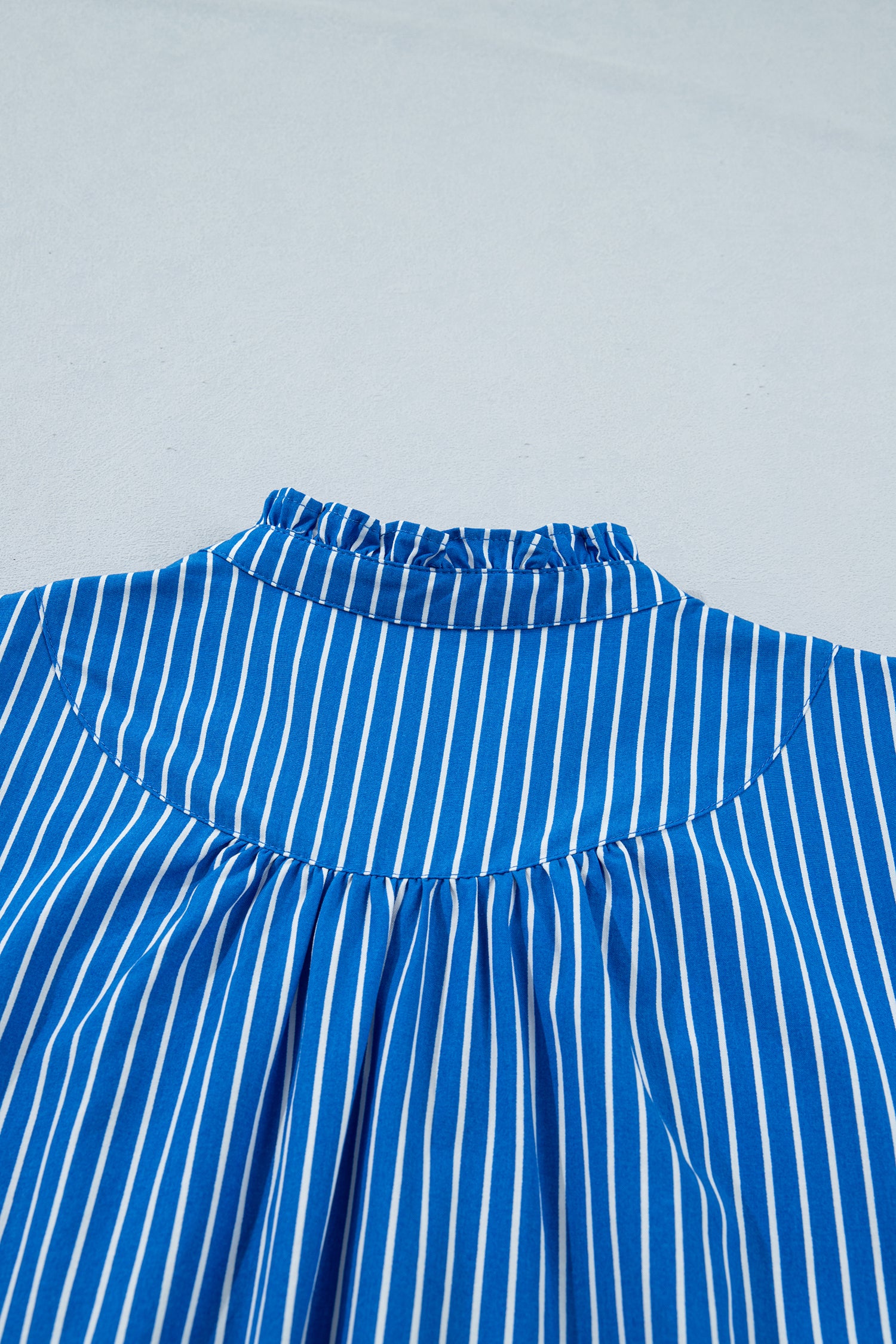 Shop Blue Stripe Puff Sleeve Blouse Ruffle Collar Button Front S-XL at LivelyLooks