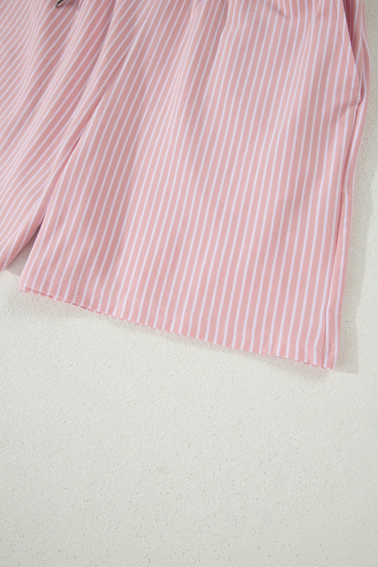 Stripe Dolman Sleeve Polo Shirt and Drawstring Shorts Set Two Piece Co-ord