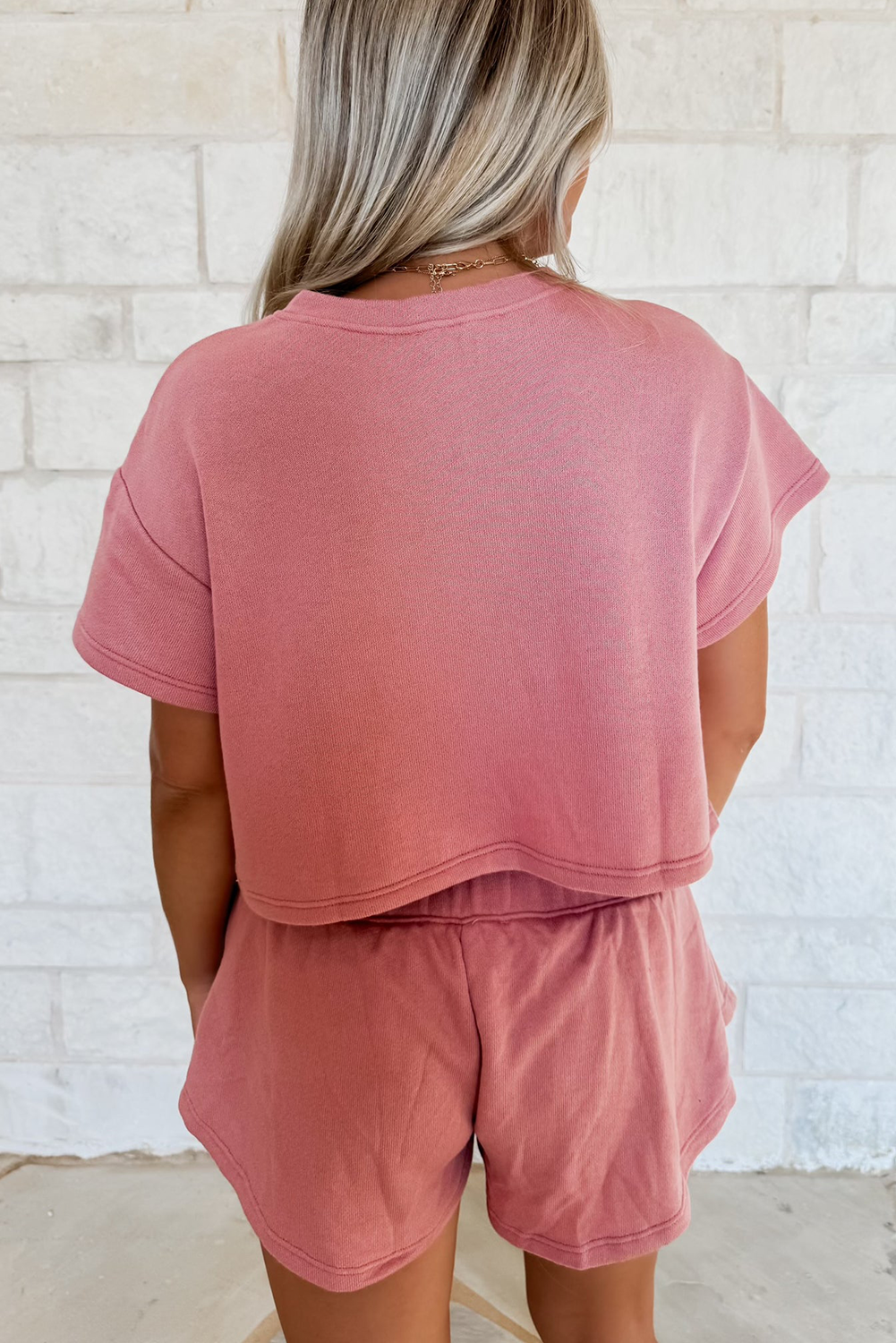 Women's Peach Cropped Tee & Ruffle High Waist Skort Set 2pcs S-XL at LivelyLooks