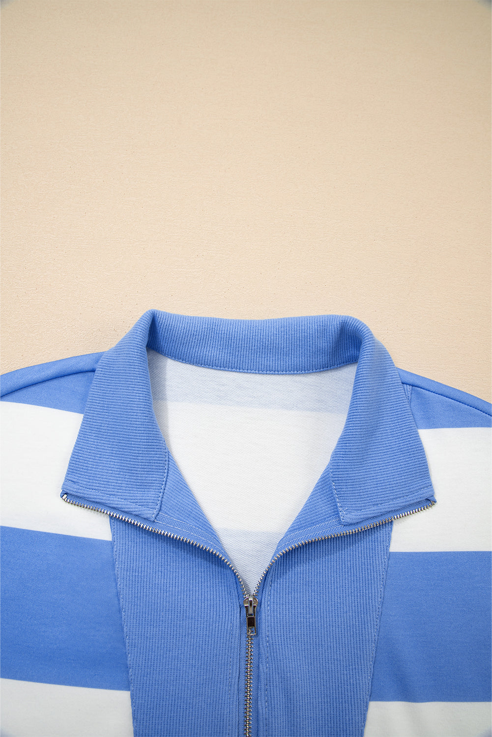 Seam Detail Half-Zip Tee & Casual Shorts Co-ord | Pink, Sky Blue & Yellow Stripe