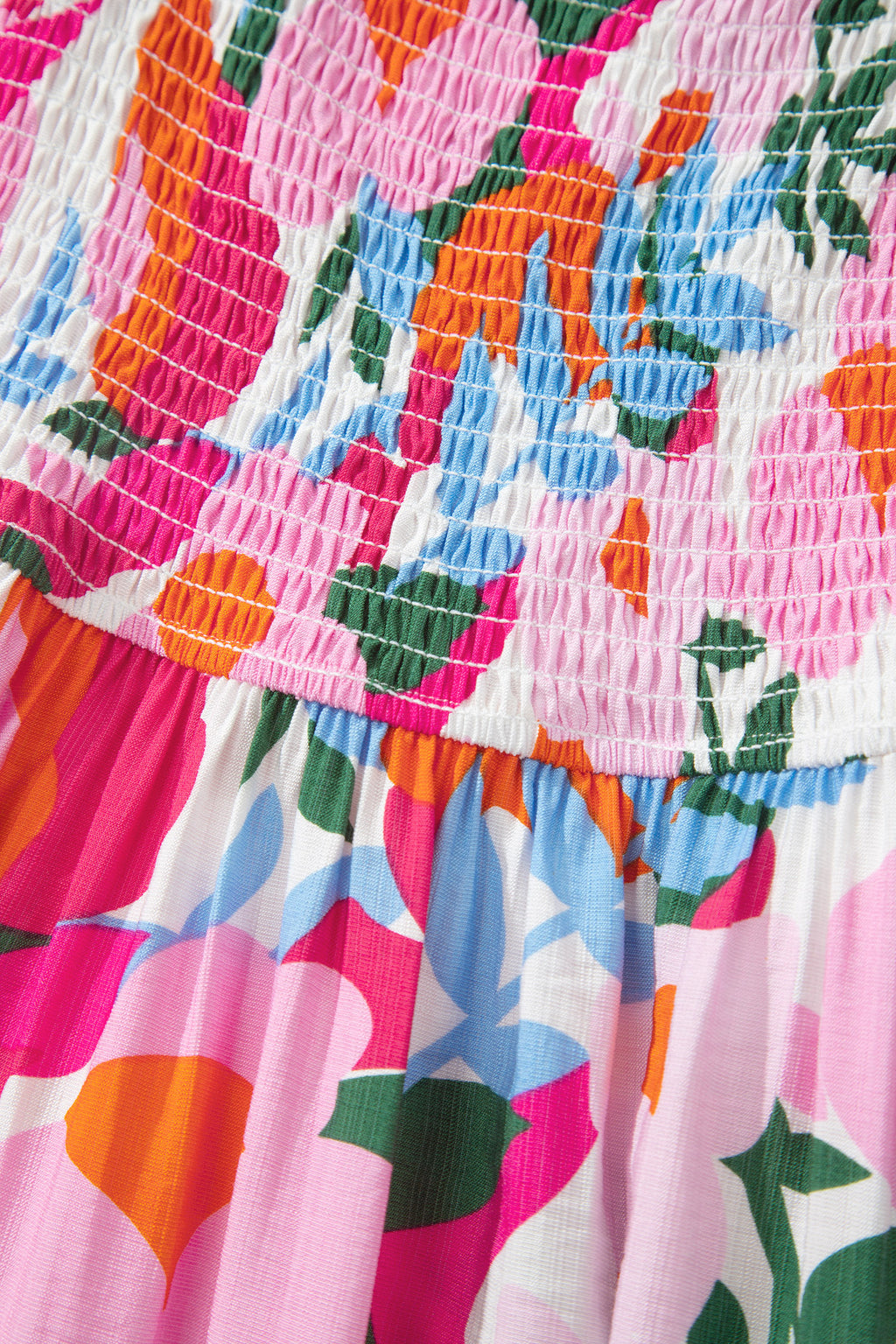 Pink Floral Smocked High Waist Midi Sundress | Sizes S-XL