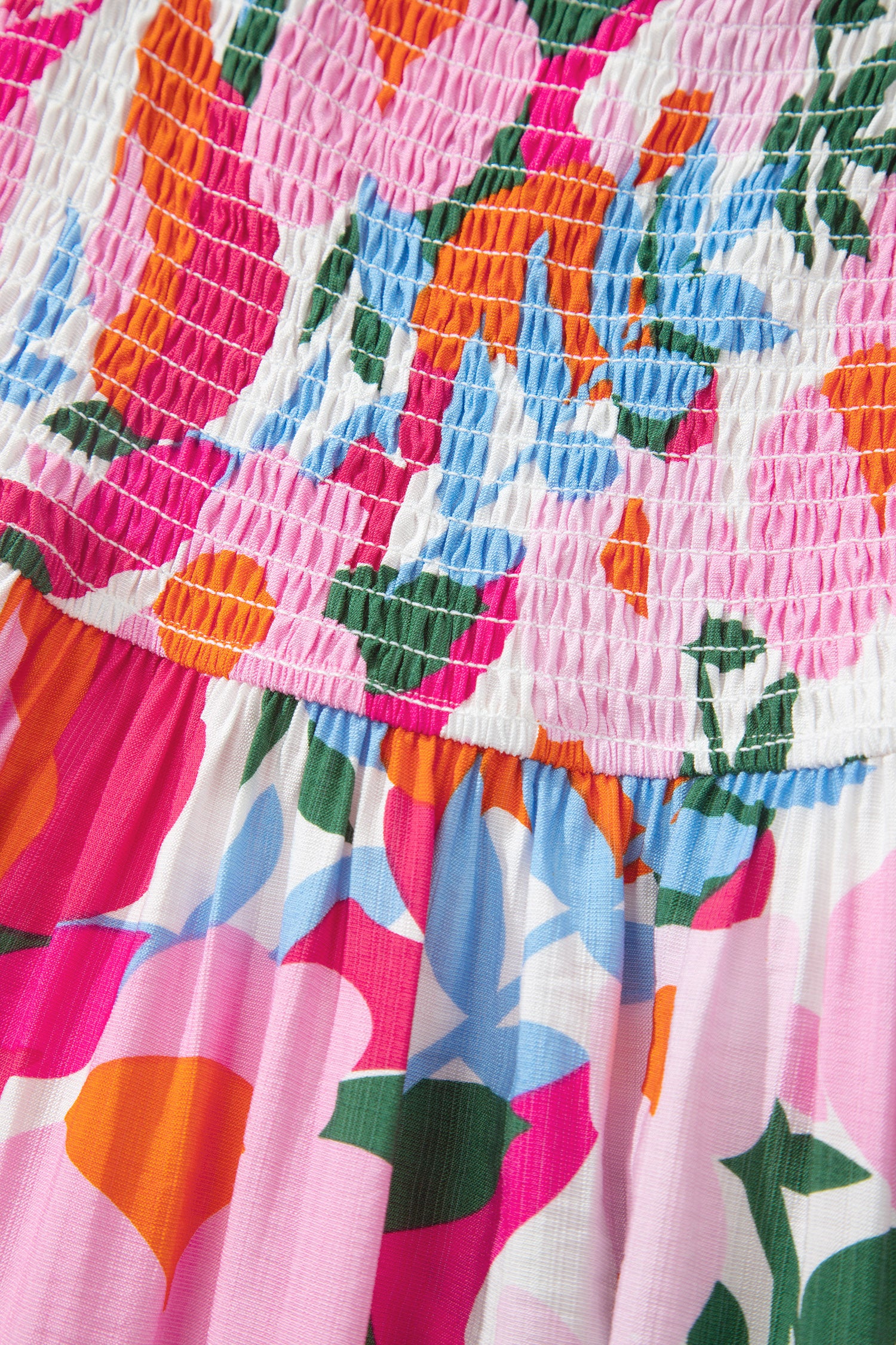Pink Floral Smocked High Waist Midi Sundress | Sizes S-XL