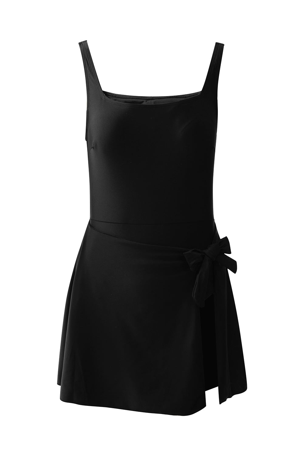Square Neck Side-Tie Waist A-Line Swim Dress | Green & Black | UK 8-22