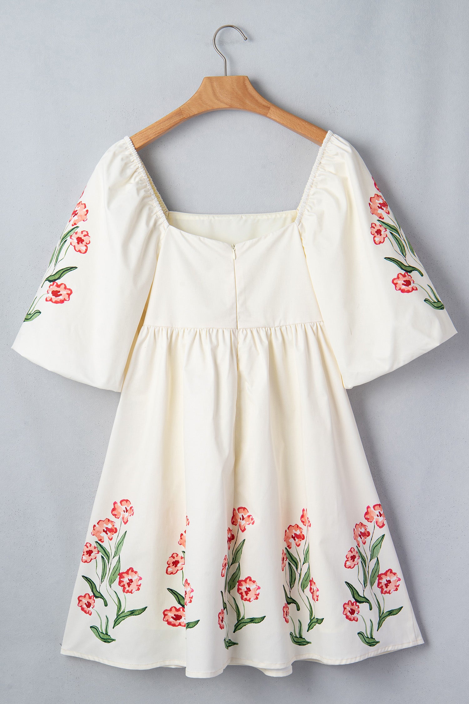 Women's Floral Puff Sleeve Babydoll Mini Dress Square Neck High Waist S-XL at LivelyLooks