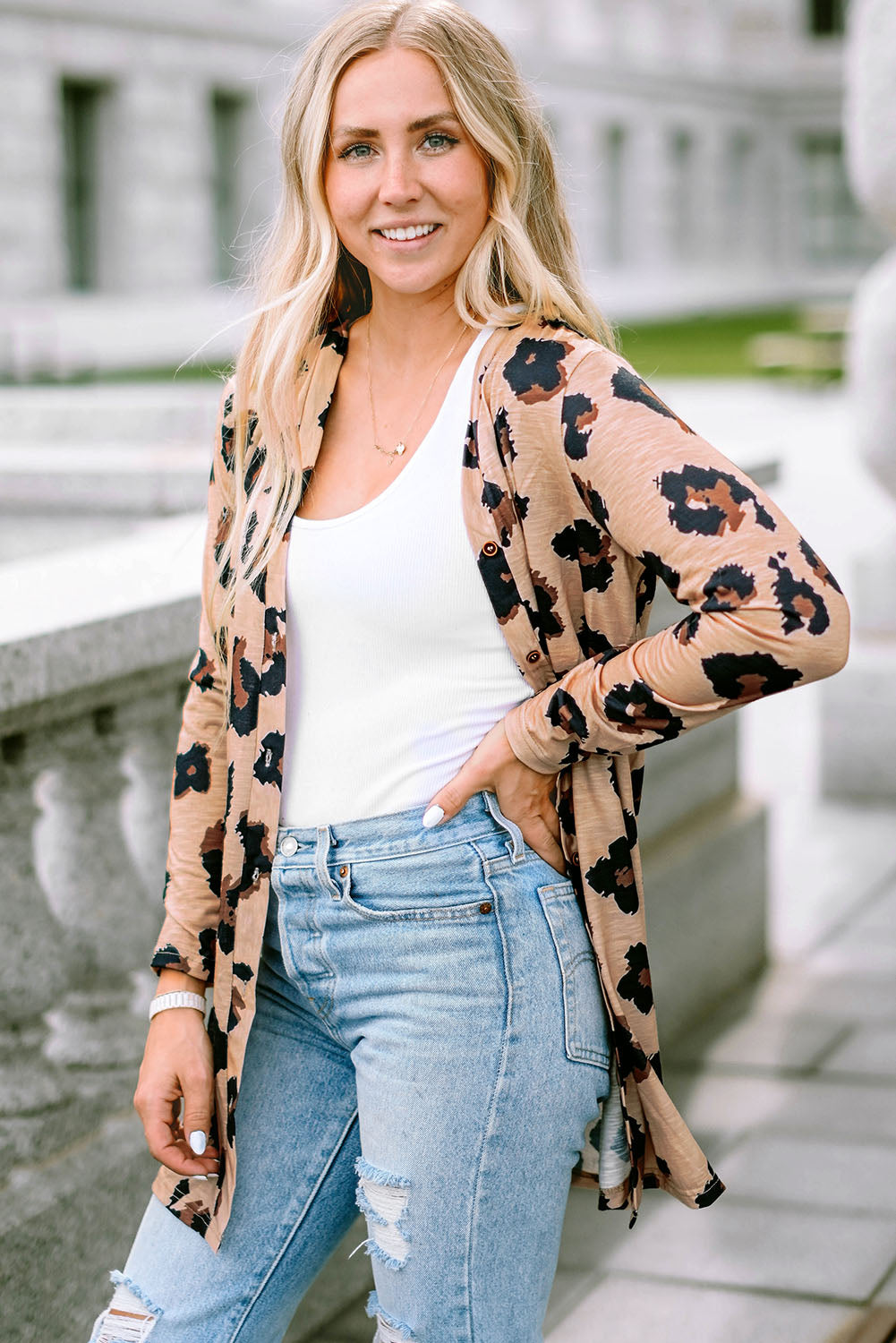 Shop Leopard Print Open Front Knit Cardigan S-2XL at LivelyLooks