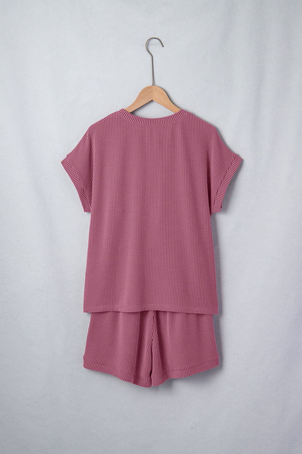 Women's Ribbed Loose Tee & Drawstring Shorts Co-ord Set Two Piece Summer Loungewear at LivelyLooks