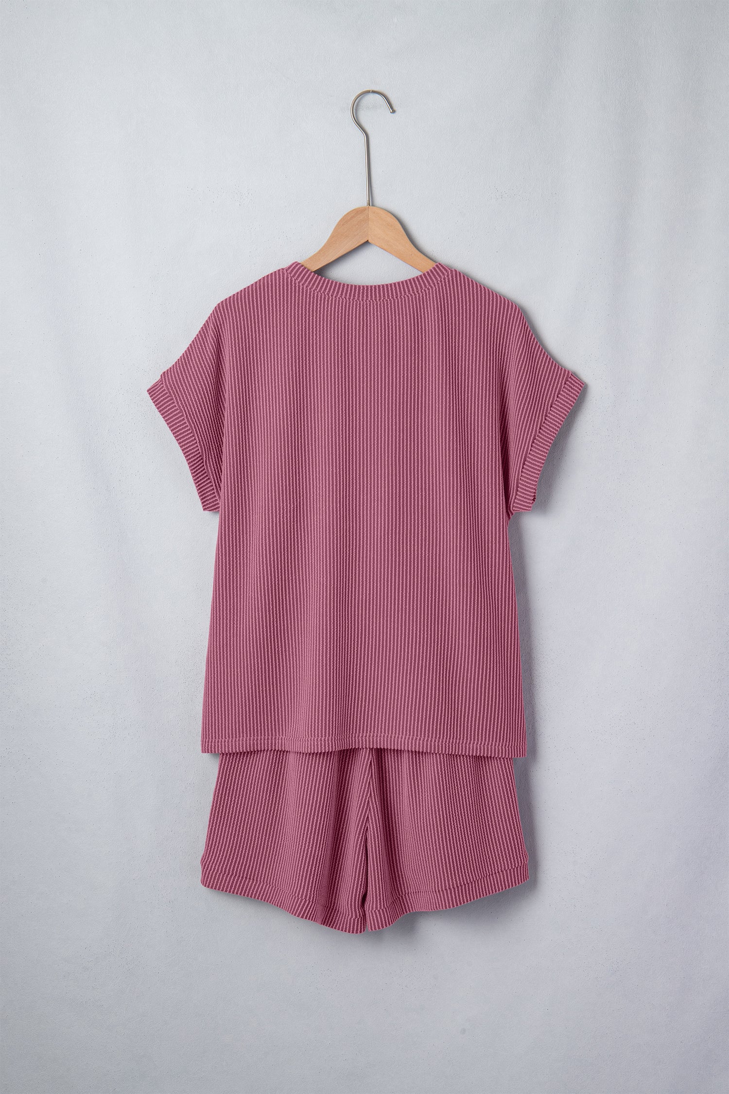 Women's Ribbed Loose Tee & Drawstring Shorts Co-ord Set Two Piece Summer Loungewear at LivelyLooks