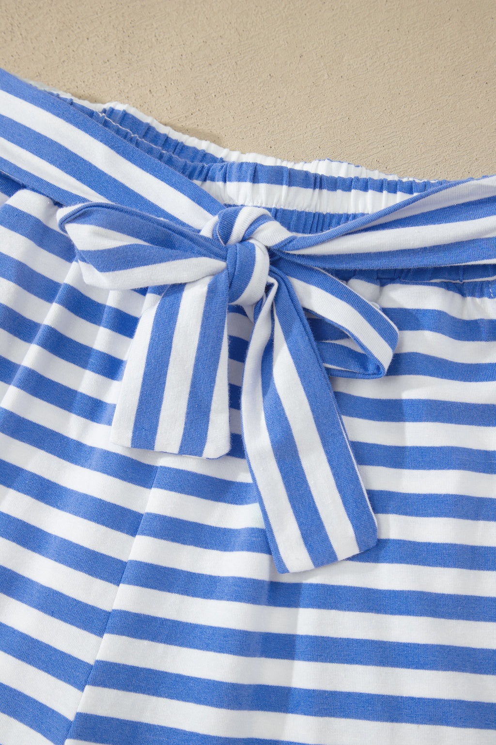Sky Blue Stripe Contrast Trim Crew Neck Tee & Knot Shorts Co-ord Set