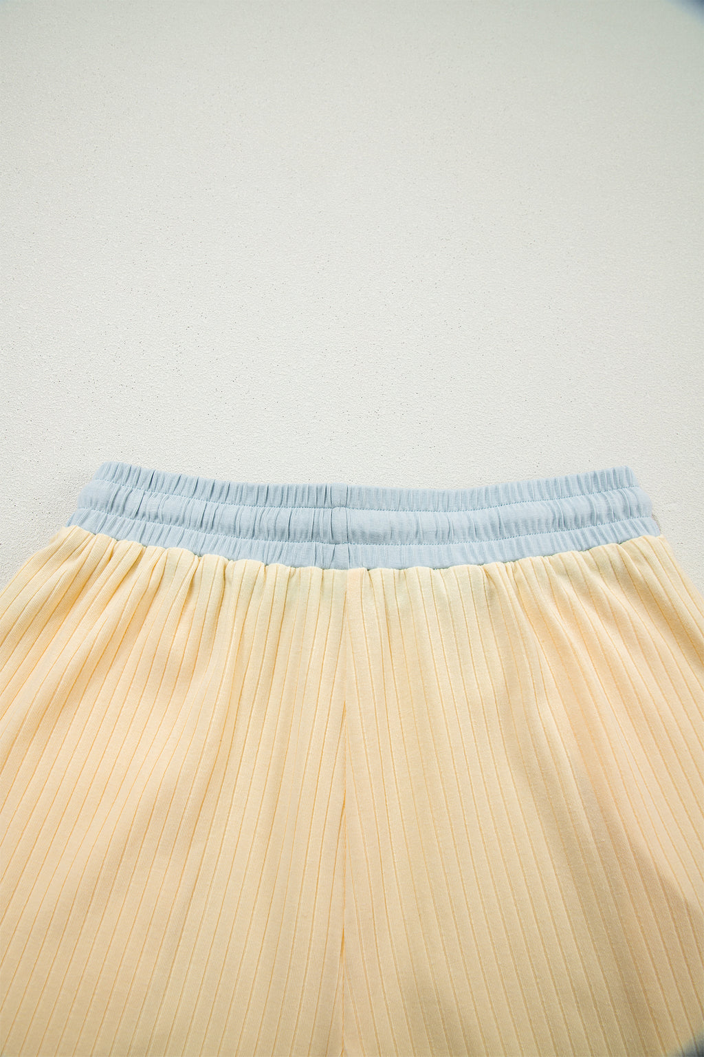 Mist Blue Ribbed Colour Block Tee & Shorts Co-ord Set