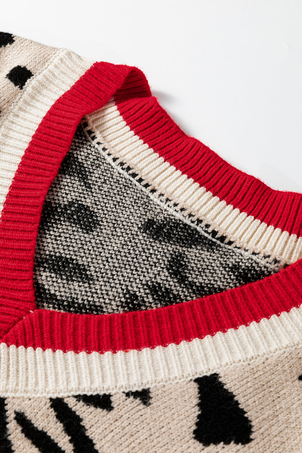 Khaki Leopard V-Neck Contrast Rib Knit Sweater | Sizes 8-22