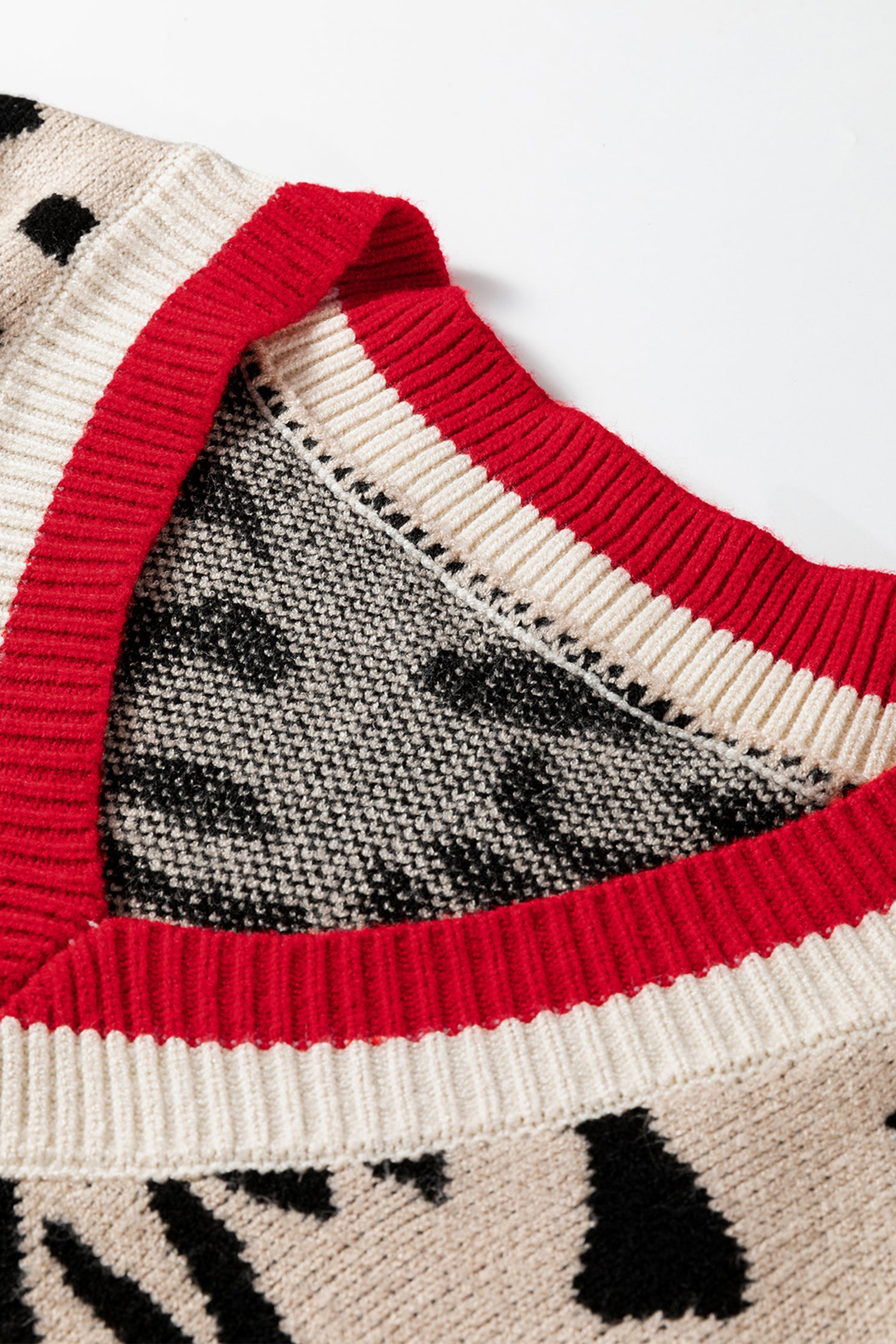 Khaki Leopard V-Neck Contrast Rib Knit Sweater | Sizes 8-22