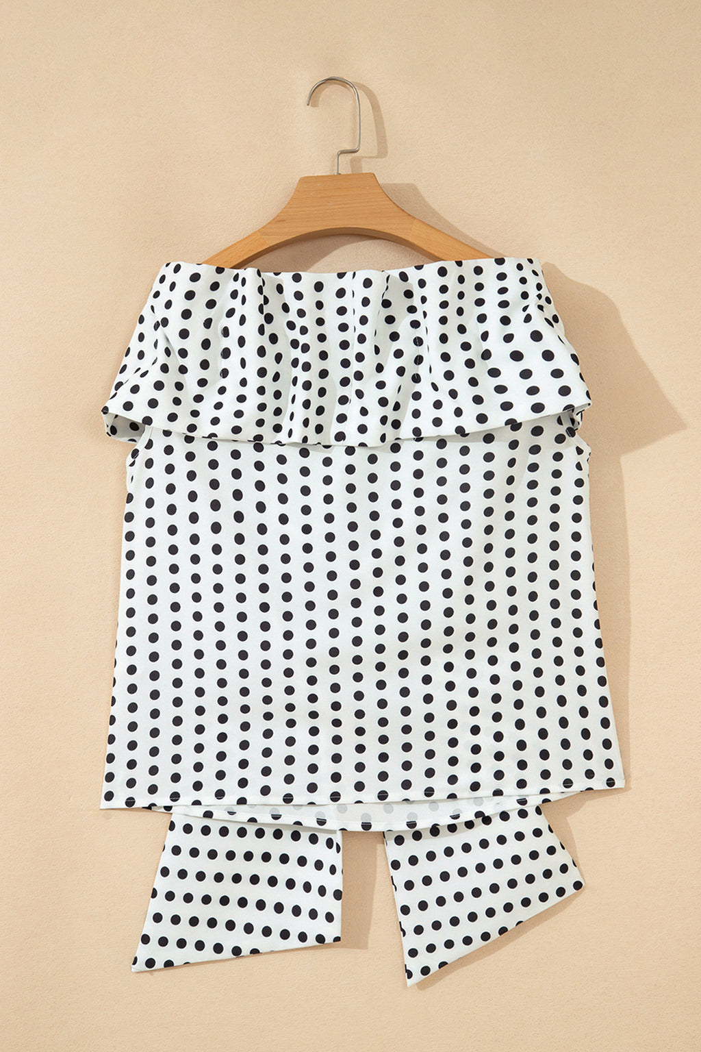 White Polka Dot Off Shoulder Blouse | Bow Knot Short Sleeve Top