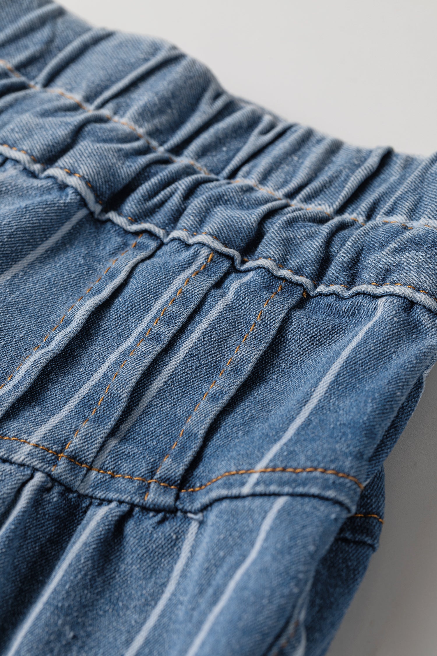Sky Blue Stripe Plus Size Wide Leg Denim Trousers Button Front Drawstring 1X-4X