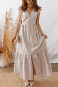 Shop Stripe Flutter Sleeve Button Front Slit Maxi Dress | S-XL at LivelyLooks
