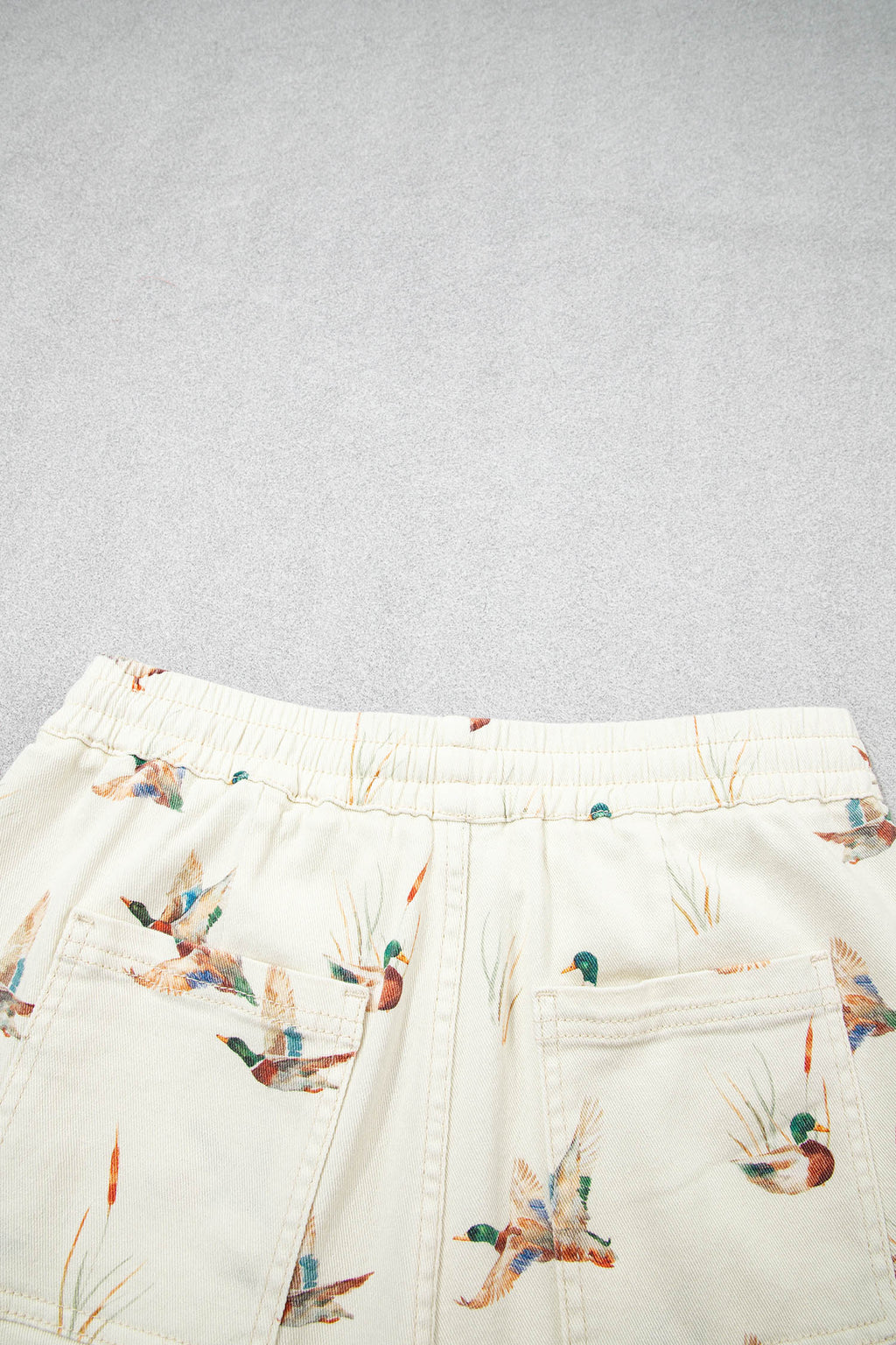 Beige Mallard Print Drawstring Denim Shorts UK 4-16