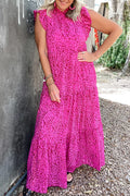 Shop Pink Leopard Print Ruffled Trim Tiered Maxi Dress Animal Pattern Casual Sundress at LivelyLooks