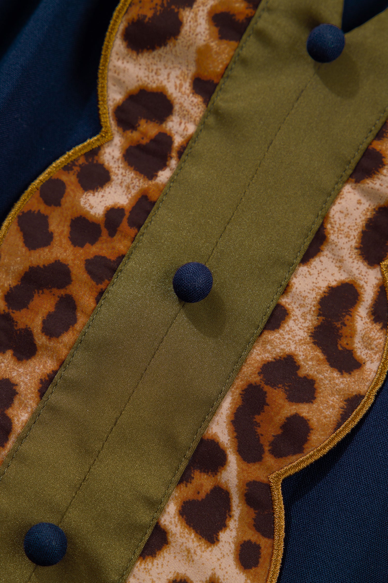Women's Navy Blue Button Detail Leopard Metallic Trim Short Sleeve Tunic Dress at LivelyLooks