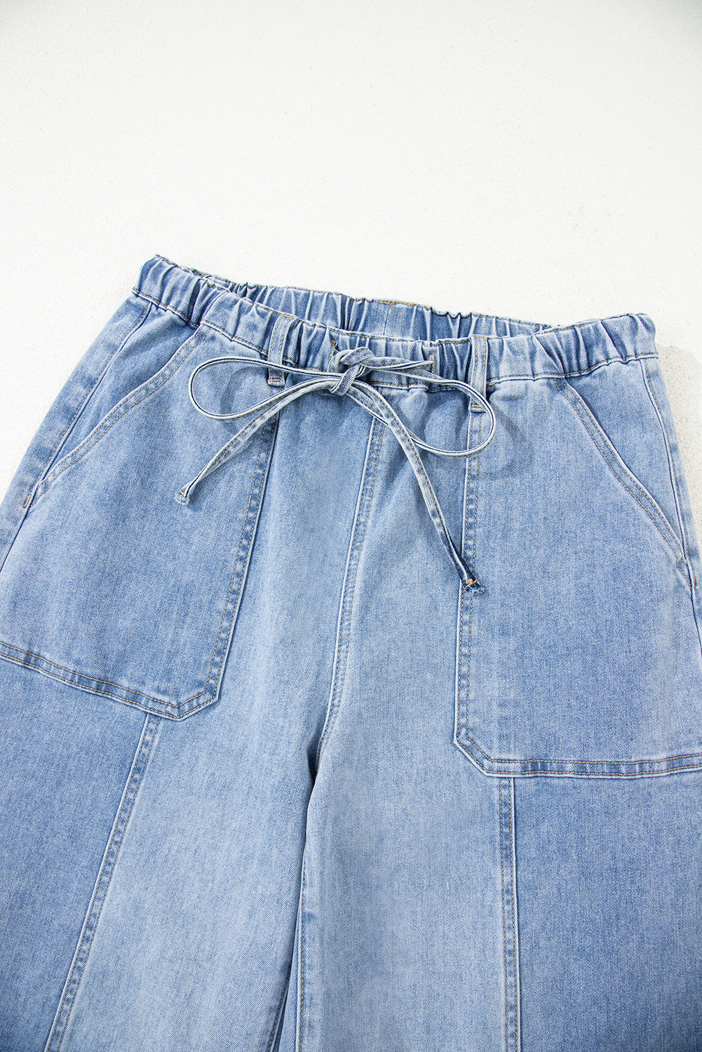 Shop Drawstring Seam Detail Raw Hem Wide Leg Denim Jeans UK 8-22 at LivelyLooks