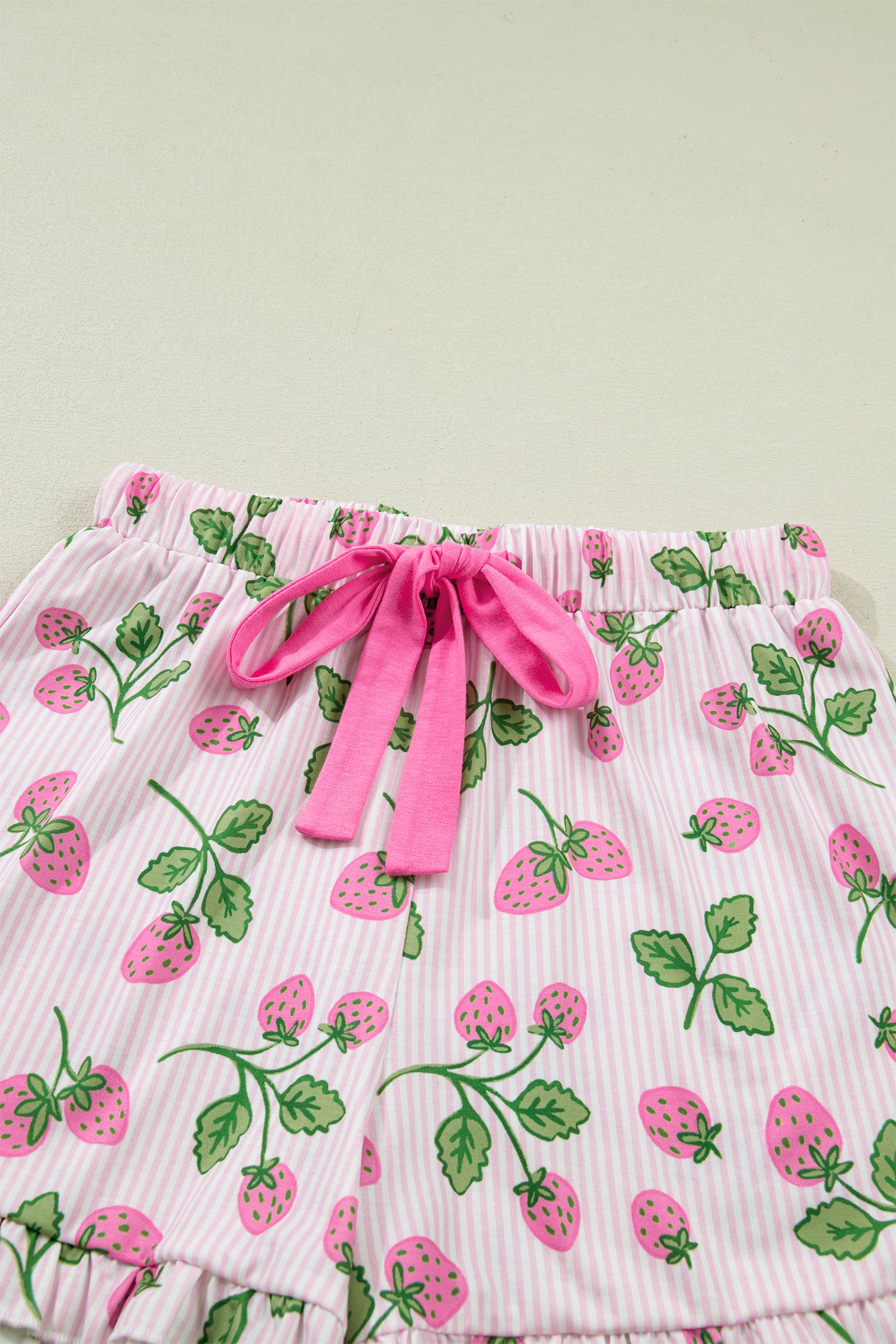 Women's Pink Strawberry Stripe Pyjama Set Short Sleeve Shirt & Shorts at LivelyLooks