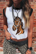 Shop White Western Horse Head Colorblock Trim Sweater Vest at LivelyLooks