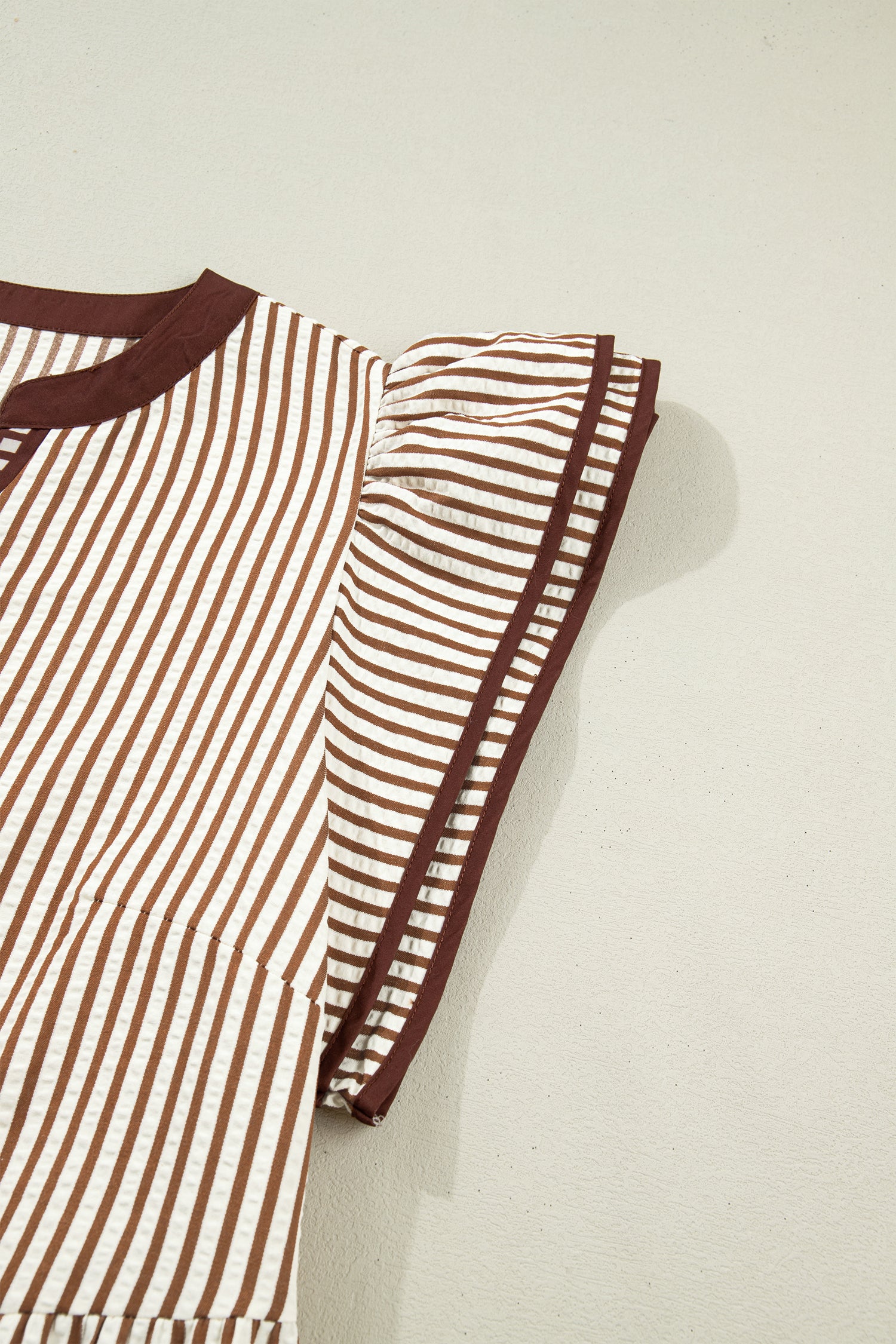 Black & Brown Stripe Plus Size Tiered Flutter Sleeve Maxi Dress