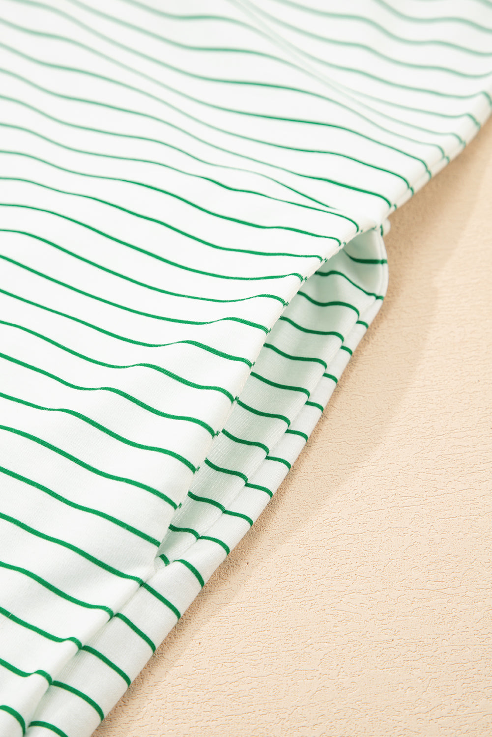 Women's Green Stripe Ruffled Short Sleeve Crew Neck Shift Mini Dress at LivelyLooks