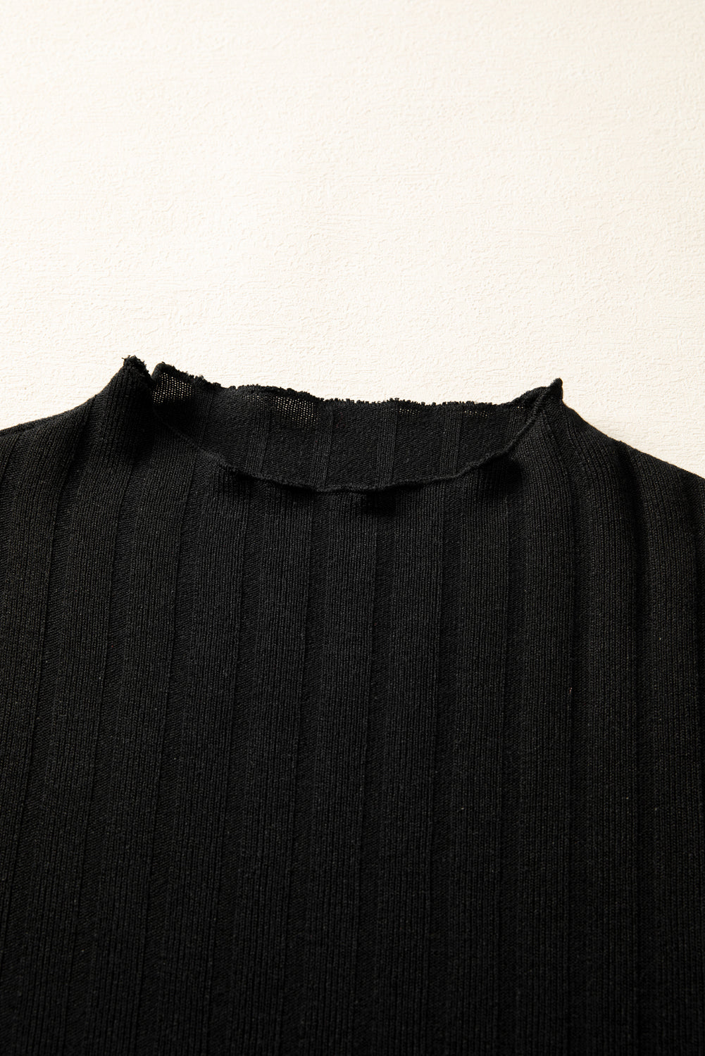 Black & Burgundy Frilled Neck Ribbed Knit Long Sleeve Mini Dress S-XL
