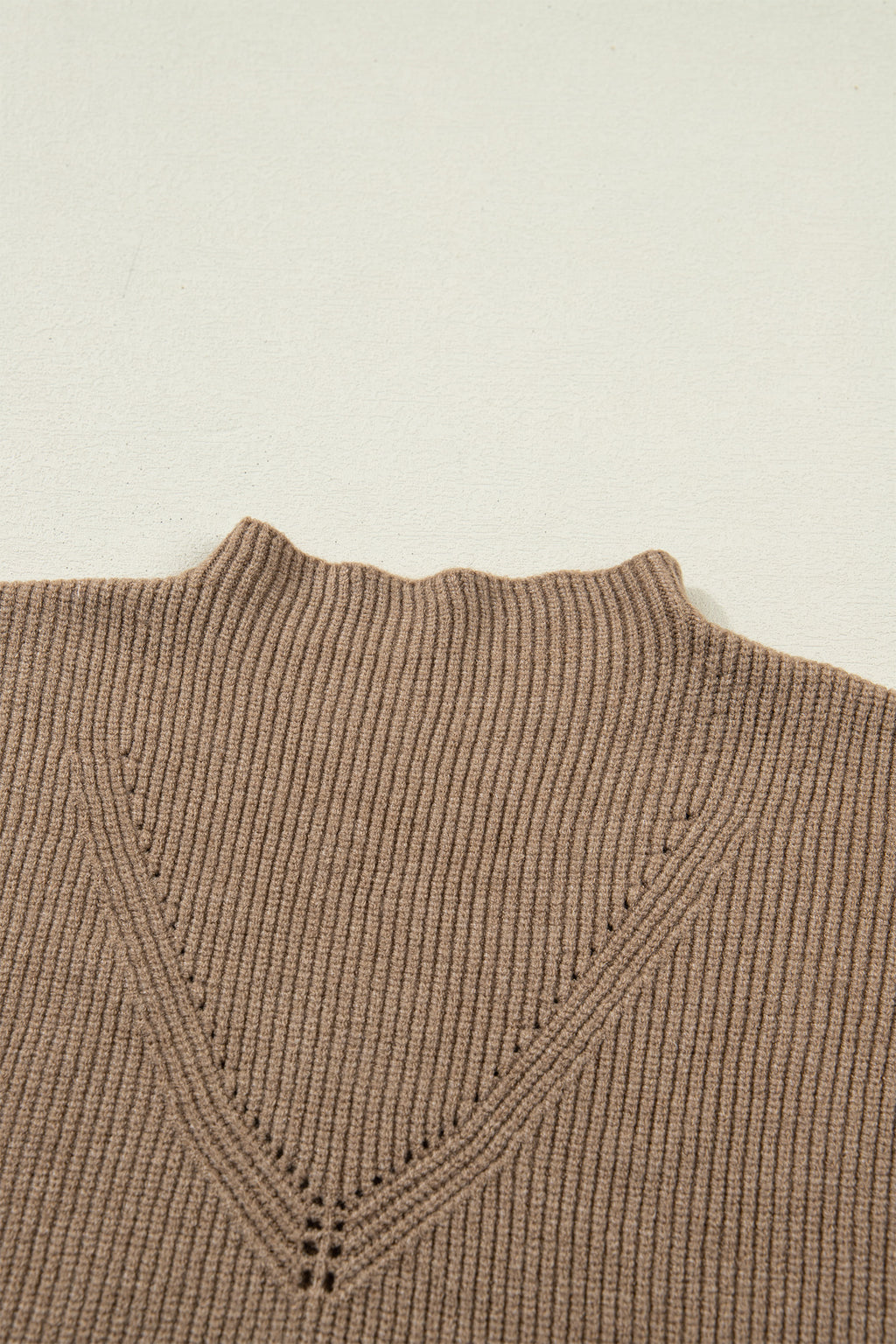 Women's Light French Beige Solid Color Ribbed Knit Mock Neck Loose Sleeveless Sweater at LivelyLooks