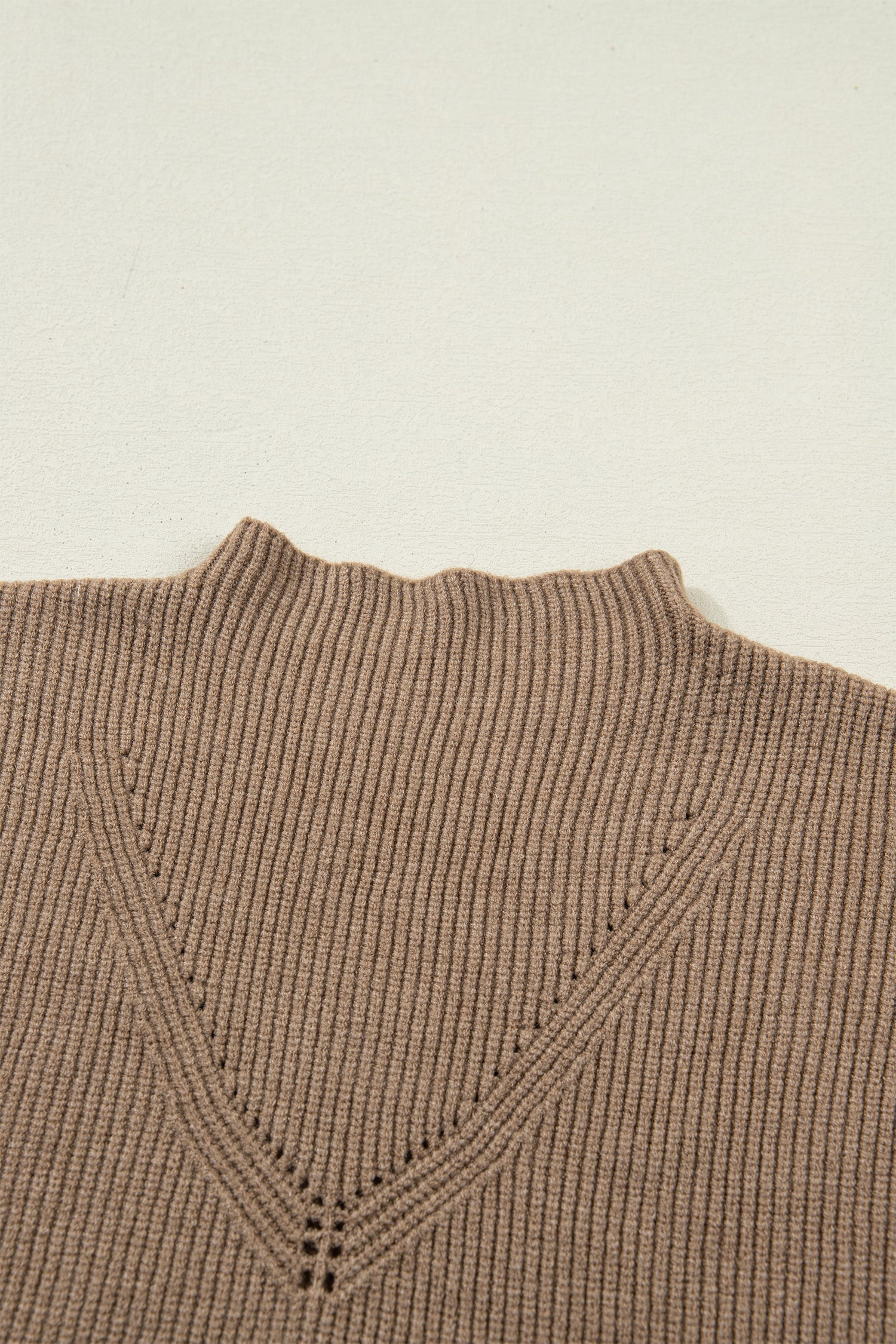 Women's Light French Beige Solid Color Ribbed Knit Mock Neck Loose Sleeveless Sweater at LivelyLooks